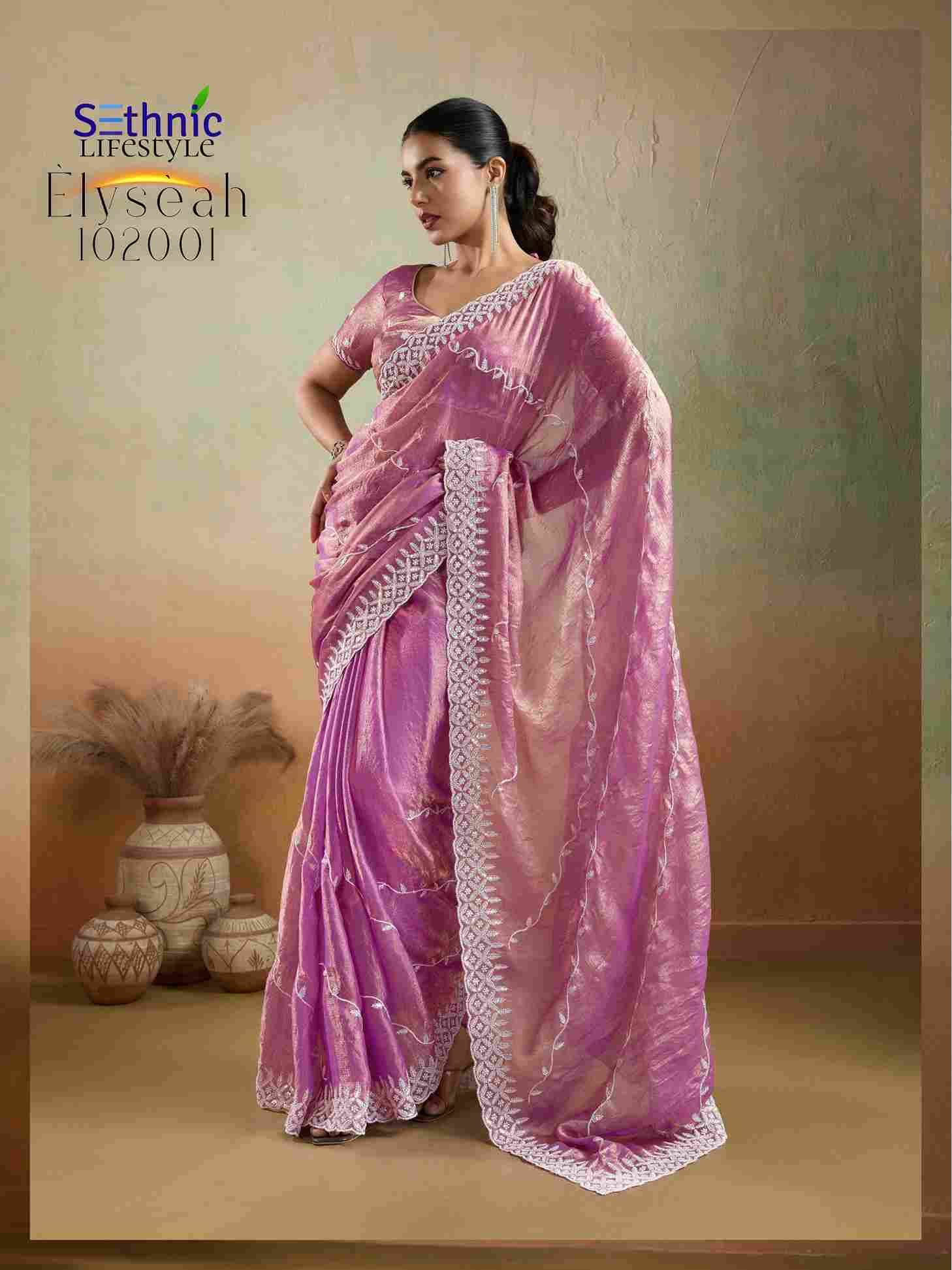 Elyseah By Sethnic 102001 To 102004 Series Indian Traditional Wear Collection Beautiful Stylish Fancy Colorful Party Wear & Occasional Wear Velvet Chiffon Sarees At Wholesale Price