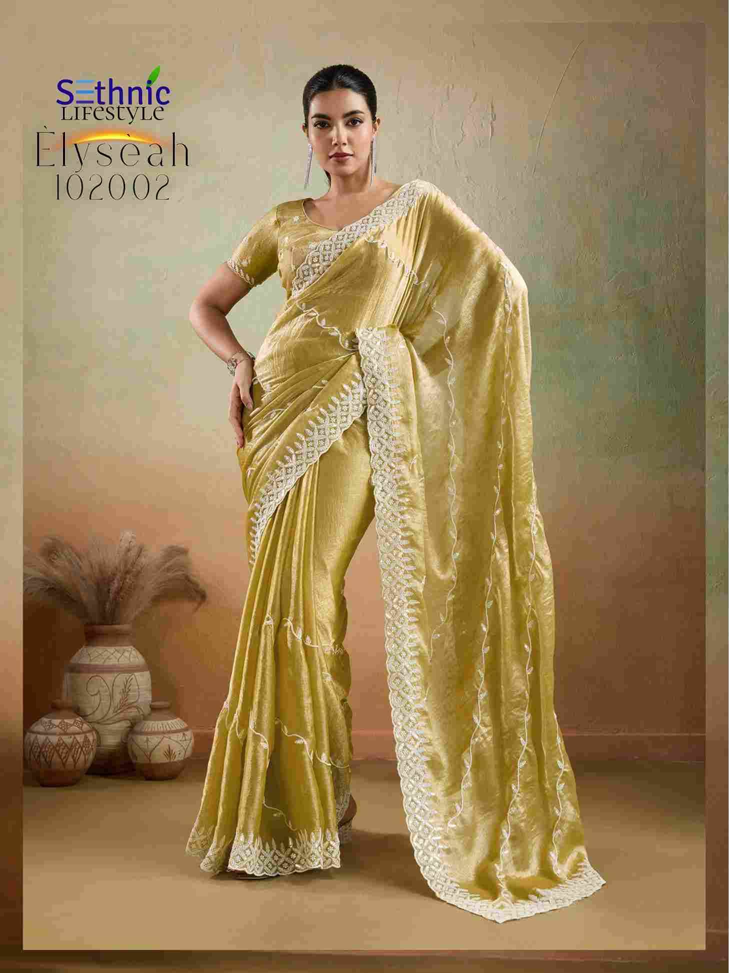Elyseah By Sethnic 102001 To 102004 Series Indian Traditional Wear Collection Beautiful Stylish Fancy Colorful Party Wear & Occasional Wear Velvet Chiffon Sarees At Wholesale Price