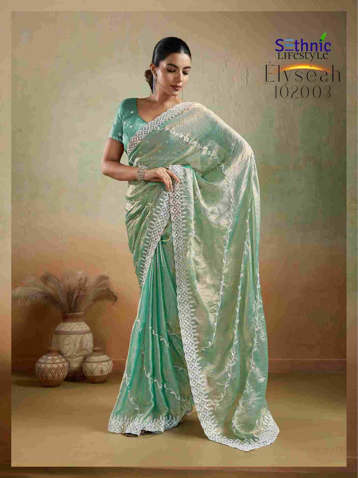 Elyseah By Sethnic 102001 To 102004 Series Indian Traditional Wear Collection Beautiful Stylish Fancy Colorful Party Wear & Occasional Wear Velvet Chiffon Sarees At Wholesale Price