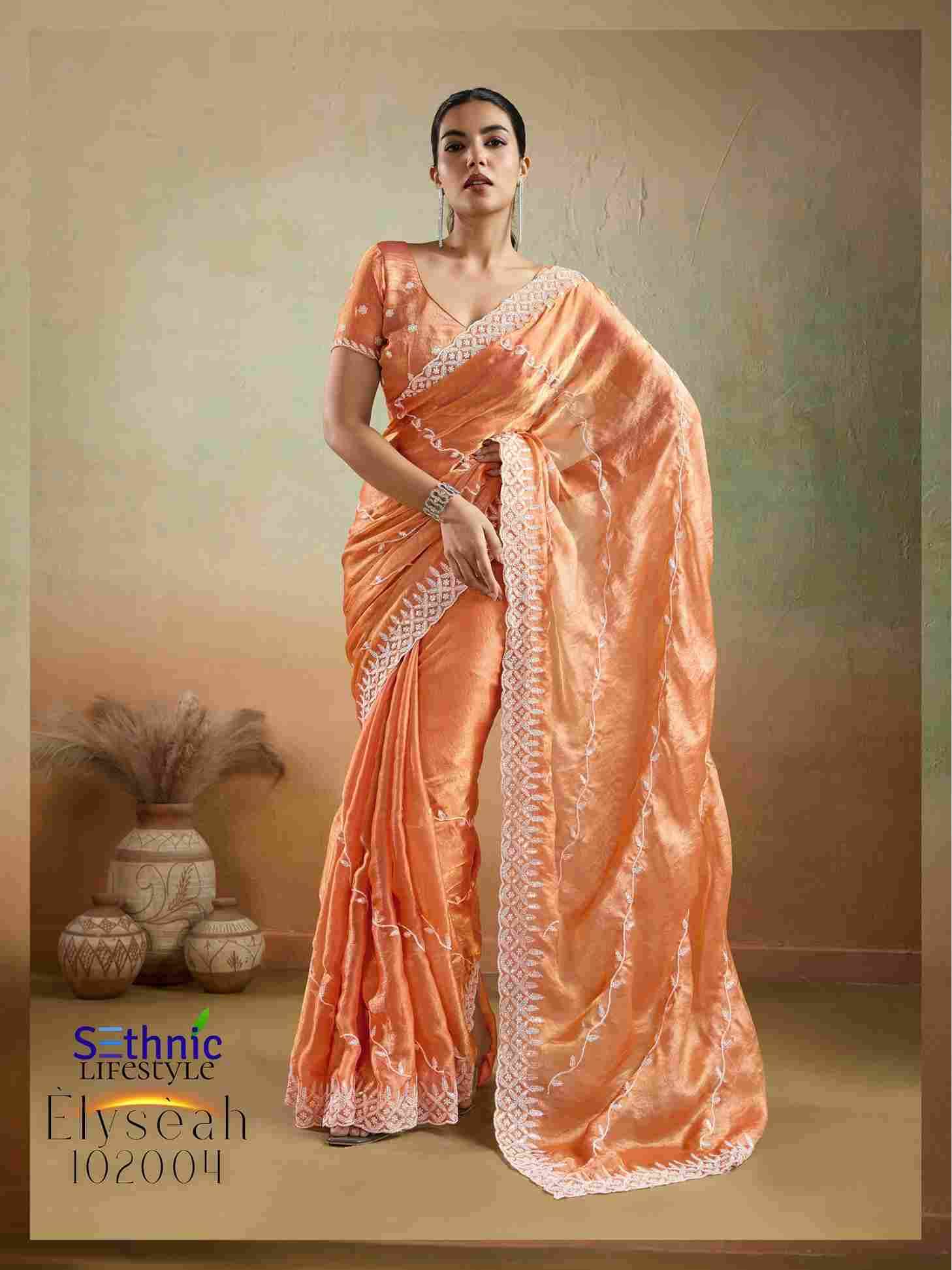Elyseah By Sethnic 102001 To 102004 Series Indian Traditional Wear Collection Beautiful Stylish Fancy Colorful Party Wear & Occasional Wear Velvet Chiffon Sarees At Wholesale Price