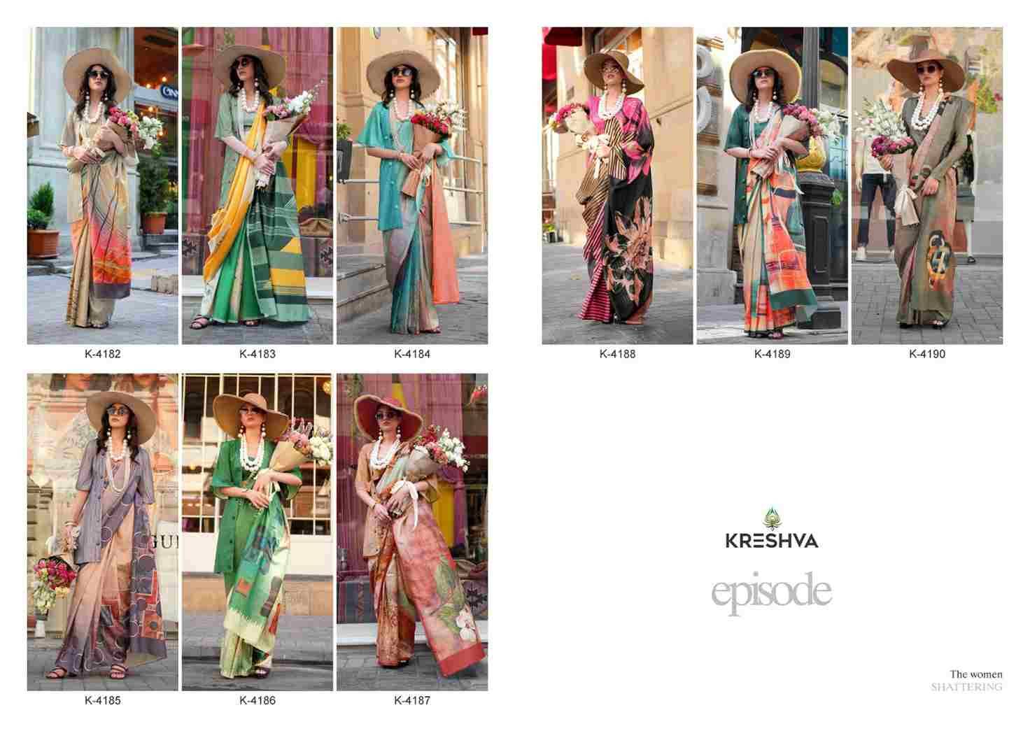 Episode By Kreshva 4182 To 4190 Series Indian Traditional Wear Collection Beautiful Stylish Fancy Colorful Party Wear & Occasional Wear Silk Sarees At Wholesale Price