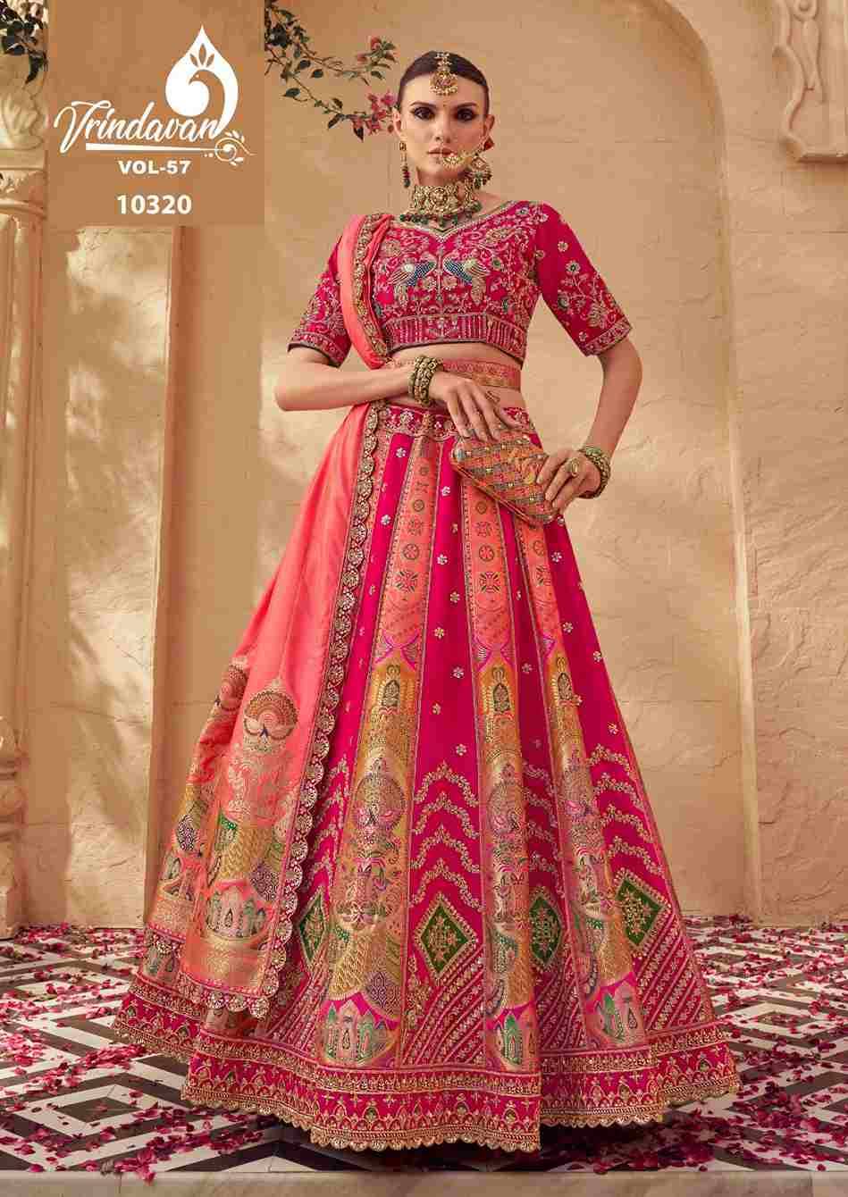 Vrindavan Vol-57 By Vrindavan 10320 To 10325 Series Bridal Wear Collection Beautiful Stylish Colorful Fancy Party Wear & Occasional Wear Banarasi Silk Lehengas At Wholesale Price