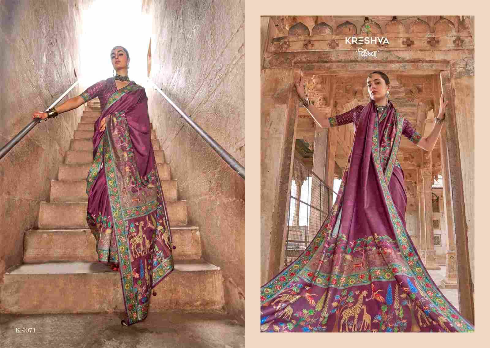 Madhuvan By Kreshva 4066 To 4071 Series Indian Traditional Wear Collection Beautiful Stylish Fancy Colorful Party Wear & Occasional Wear Silk Sarees At Wholesale Price