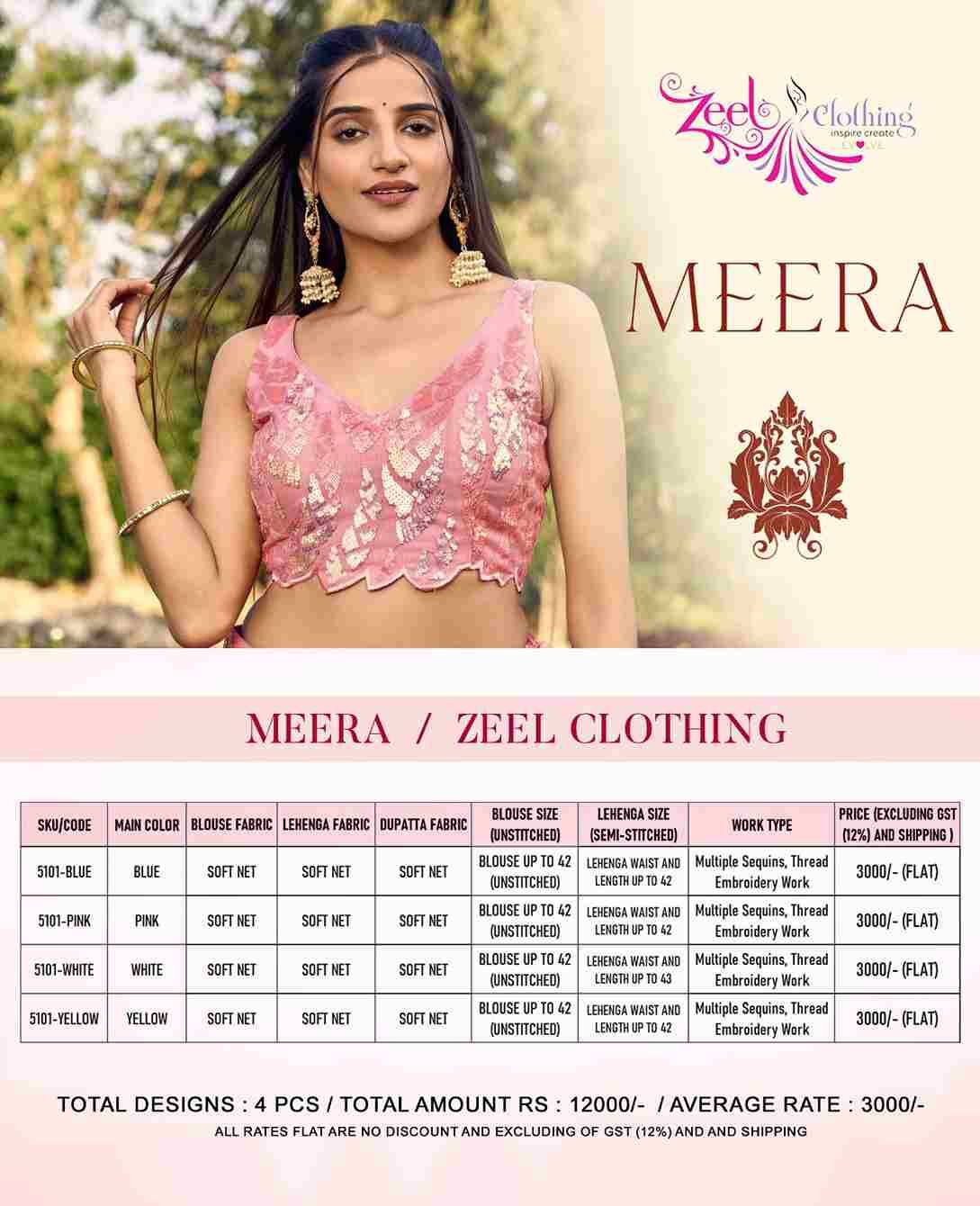 Meera By Zeel Clothing 5101-A To 5101-D Series Wedding Wear Collection Beautiful Stylish Colorful Fancy Party Wear & Occasional Wear Soft Net Lehengas At Wholesale Price