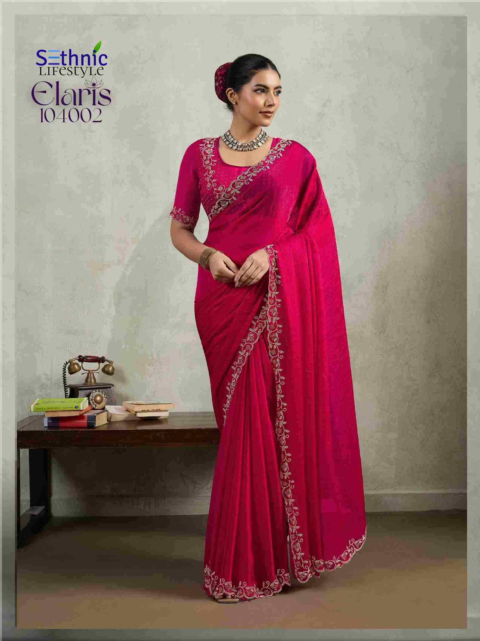 Elarish By Sethnic 104001 To 104004 Series Indian Traditional Wear Collection Beautiful Stylish Fancy Colorful Party Wear & Occasional Wear Velvet Chiffon Sarees At Wholesale Price