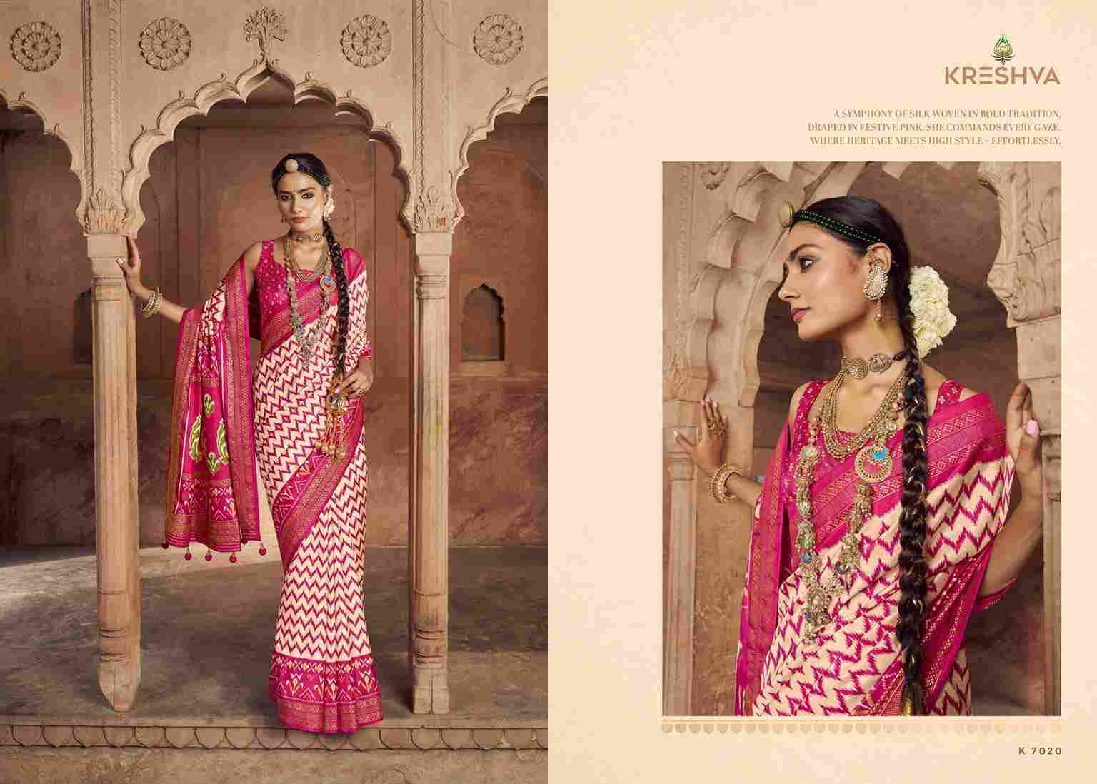 Tapasya By Kreshva 7020 To 7025 Series Indian Traditional Wear Collection Beautiful Stylish Fancy Colorful Party Wear & Occasional Wear Silk Sarees At Wholesale Price