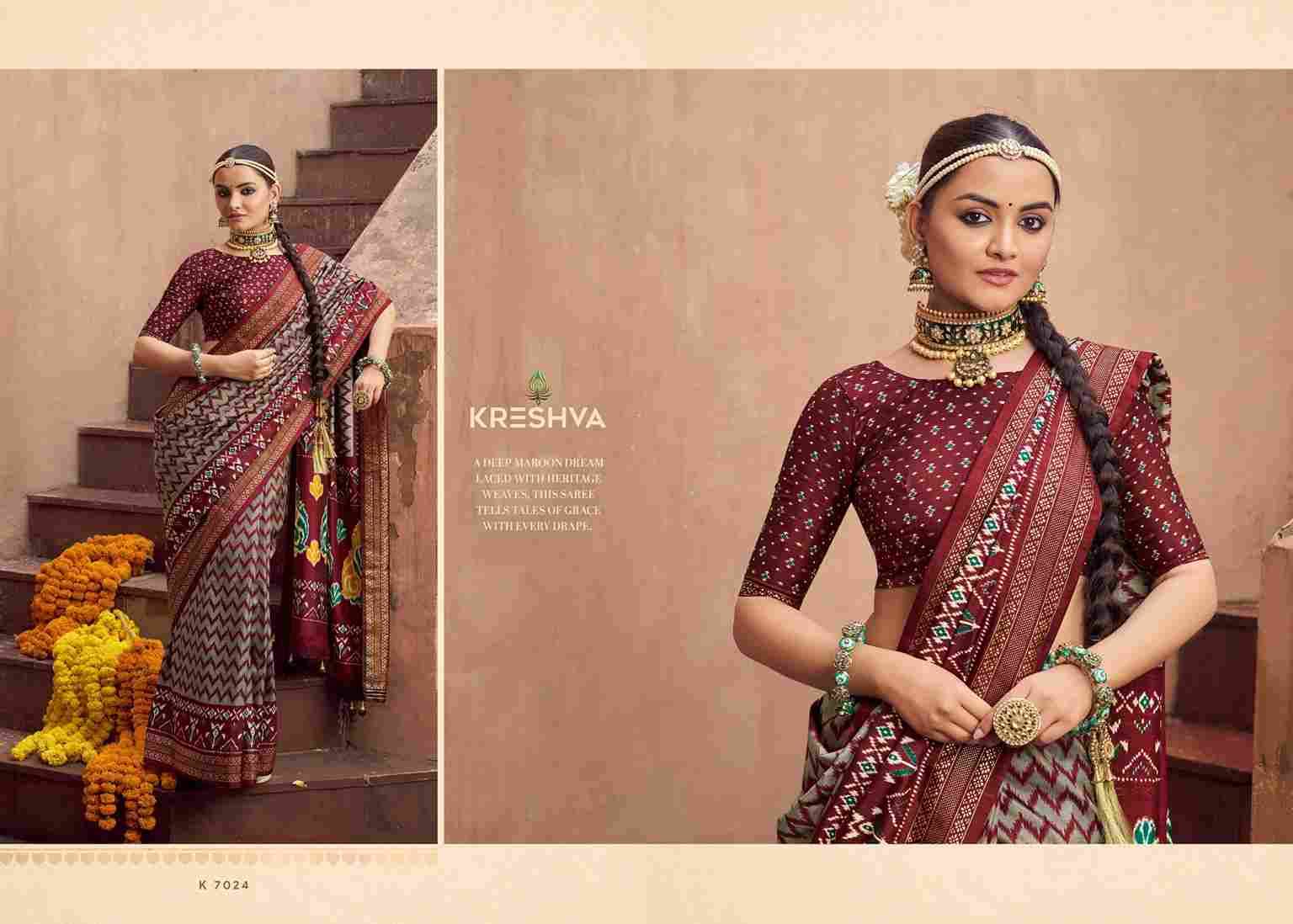 Tapasya By Kreshva 7020 To 7025 Series Indian Traditional Wear Collection Beautiful Stylish Fancy Colorful Party Wear & Occasional Wear Silk Sarees At Wholesale Price