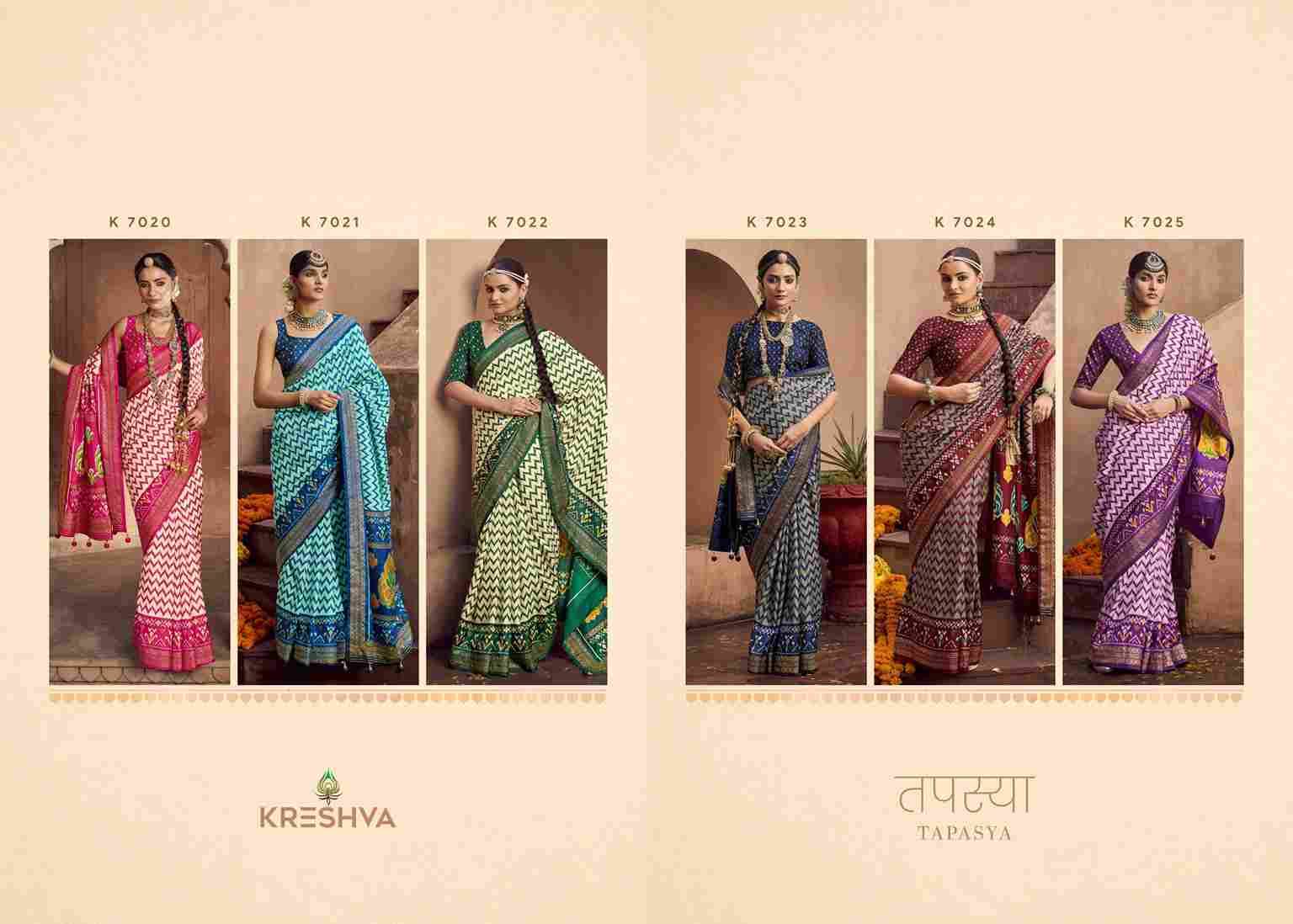Tapasya By Kreshva 7020 To 7025 Series Indian Traditional Wear Collection Beautiful Stylish Fancy Colorful Party Wear & Occasional Wear Silk Sarees At Wholesale Price