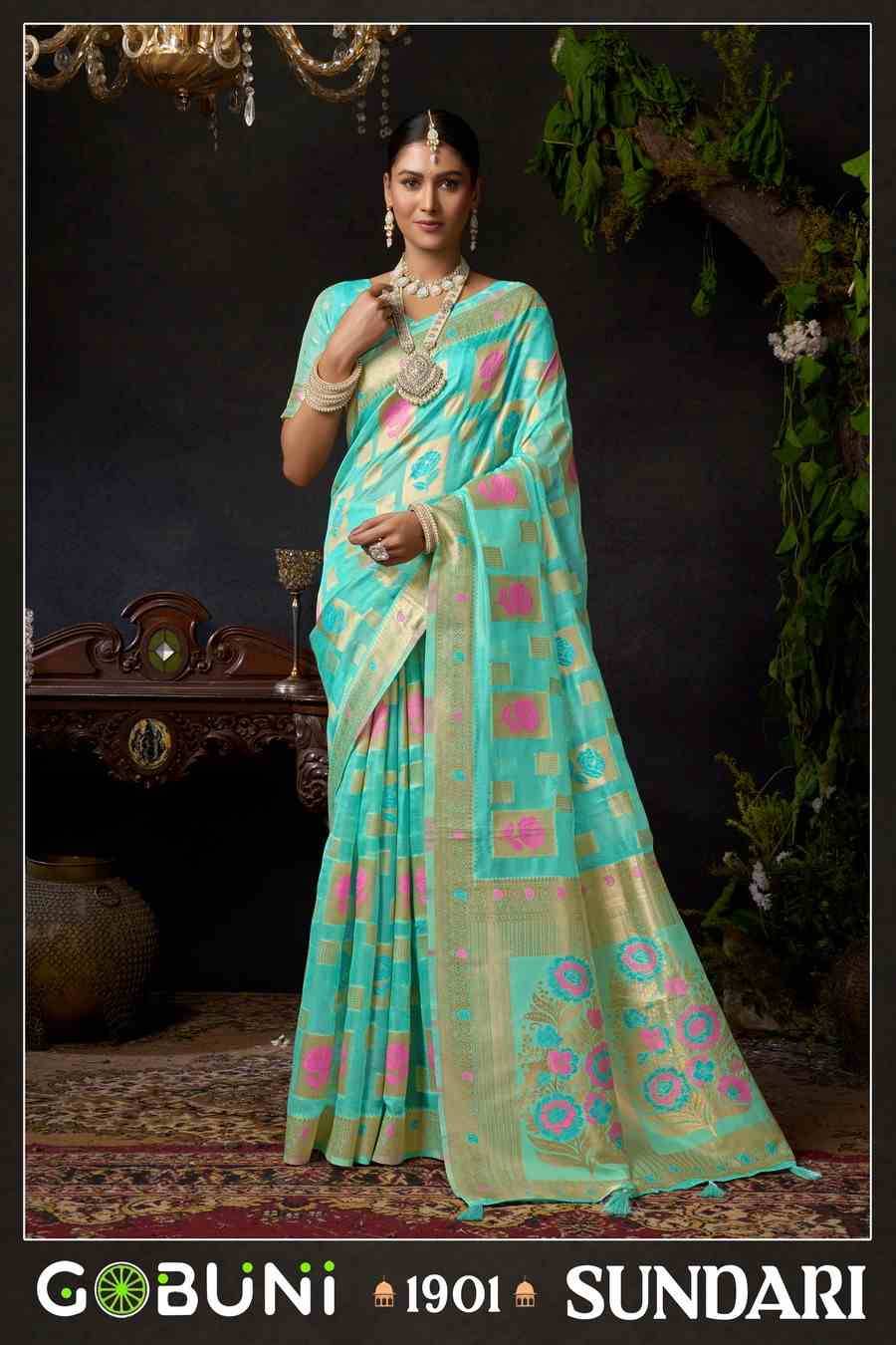 Sundari Vol-1 By Gobuni 1901 To 1904 Series Indian Traditional Wear Collection Beautiful Stylish Fancy Colorful Party Wear & Occasional Wear Organza Sarees At Wholesale Price
