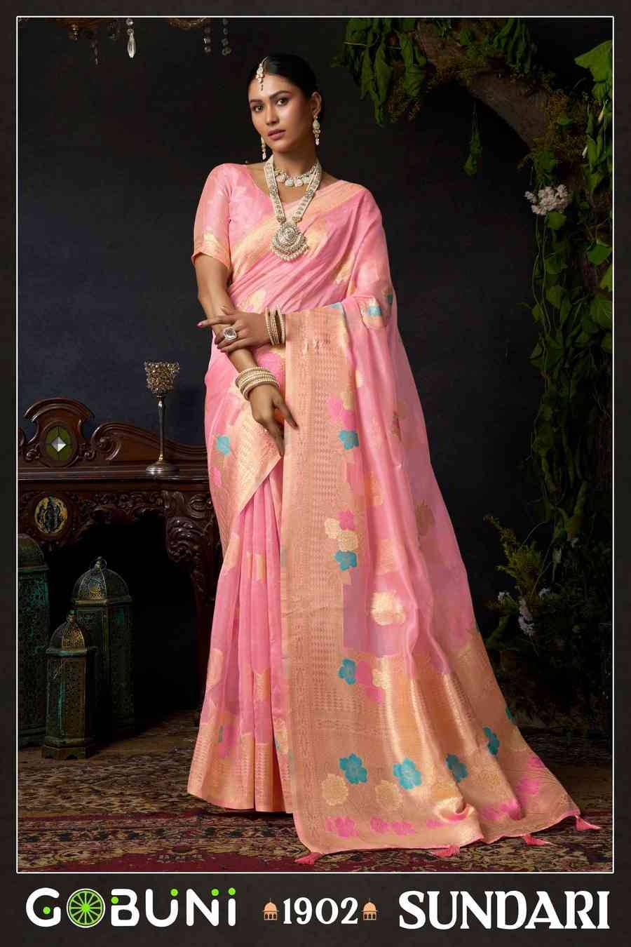 Sundari Vol-1 By Gobuni 1901 To 1904 Series Indian Traditional Wear Collection Beautiful Stylish Fancy Colorful Party Wear & Occasional Wear Organza Sarees At Wholesale Price
