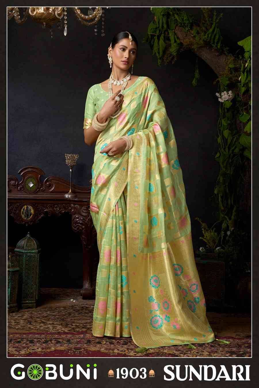Sundari Vol-1 By Gobuni 1901 To 1904 Series Indian Traditional Wear Collection Beautiful Stylish Fancy Colorful Party Wear & Occasional Wear Organza Sarees At Wholesale Price