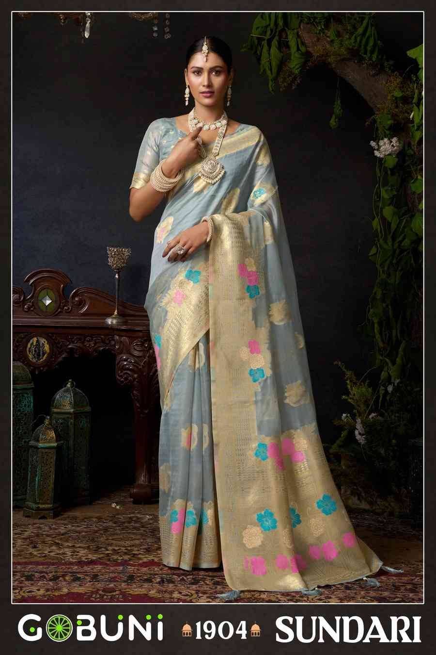 Sundari Vol-1 By Gobuni 1901 To 1904 Series Indian Traditional Wear Collection Beautiful Stylish Fancy Colorful Party Wear & Occasional Wear Organza Sarees At Wholesale Price