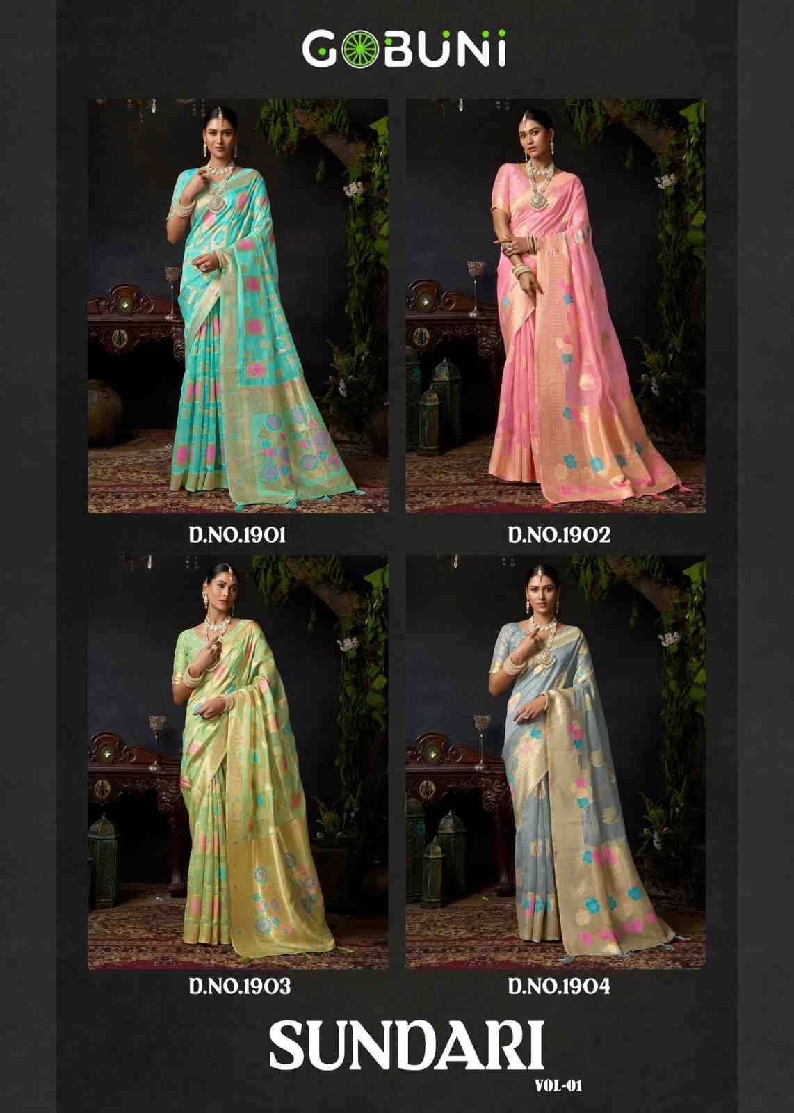 Sundari Vol-1 By Gobuni 1901 To 1904 Series Indian Traditional Wear Collection Beautiful Stylish Fancy Colorful Party Wear & Occasional Wear Organza Sarees At Wholesale Price