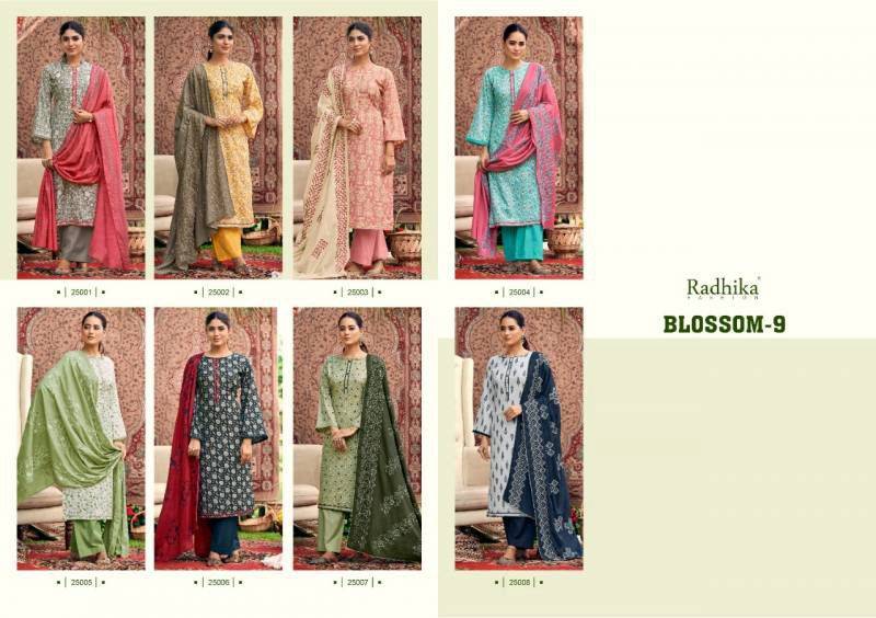 Blossom Vol-9 By Radhika Lifestyle 25001 To 25008 Series Beautiful Festive Suits Colorful Stylish Fancy Casual Wear & Ethnic Wear Cotton Print With Work Dresses At Wholesale Price