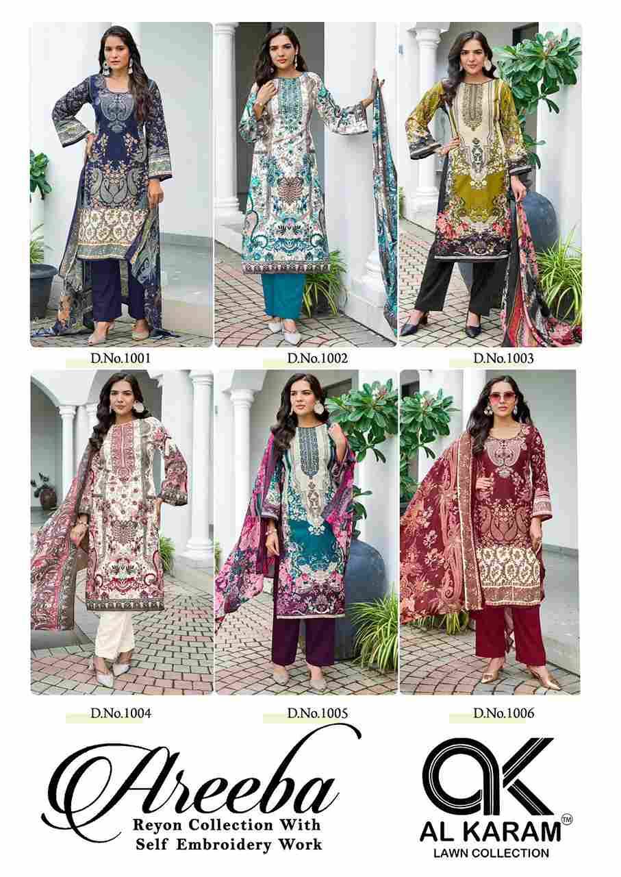 Areeba By Al Karam Lawn Collection 1001 To 1006 Series Beautiful Festive Suits Colorful Stylish Fancy Casual Wear & Ethnic Wear Rayon Cotton Print Dresses At Wholesale Price