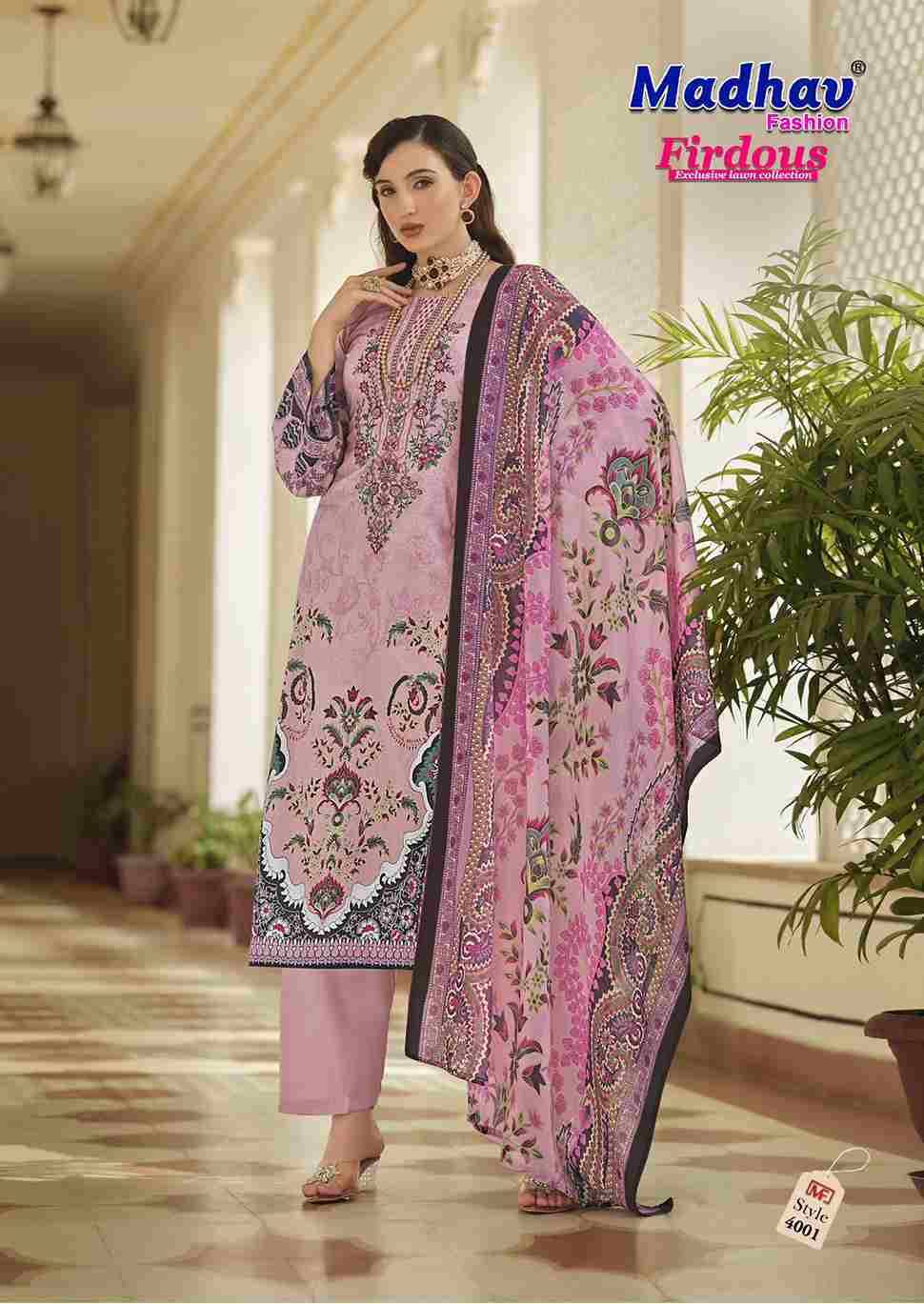 Firdous Vol-4 By Madhav Fashion 4001 To 4006 Series Beautiful Stylish Suits Fancy Colorful Casual Wear & Ethnic Wear & Ready To Wear Pure Lawn Cotton Dresses At Wholesale Price