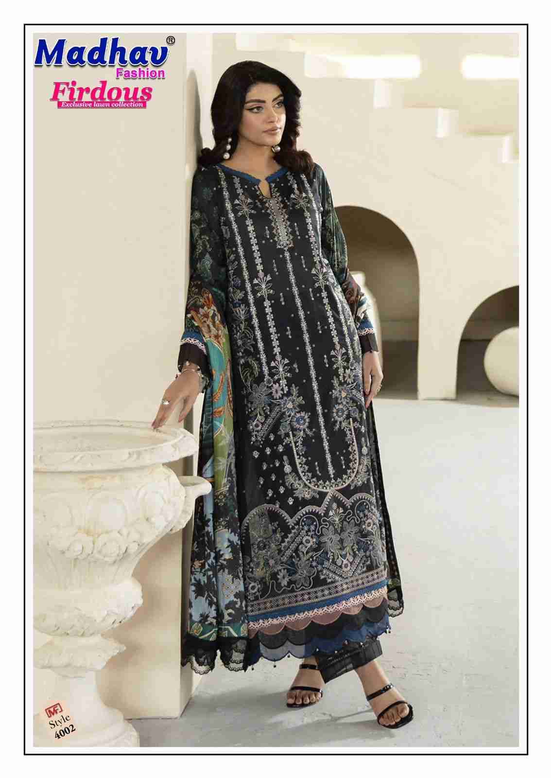 Firdous Vol-4 By Madhav Fashion 4001 To 4006 Series Beautiful Stylish Suits Fancy Colorful Casual Wear & Ethnic Wear & Ready To Wear Pure Lawn Cotton Dresses At Wholesale Price