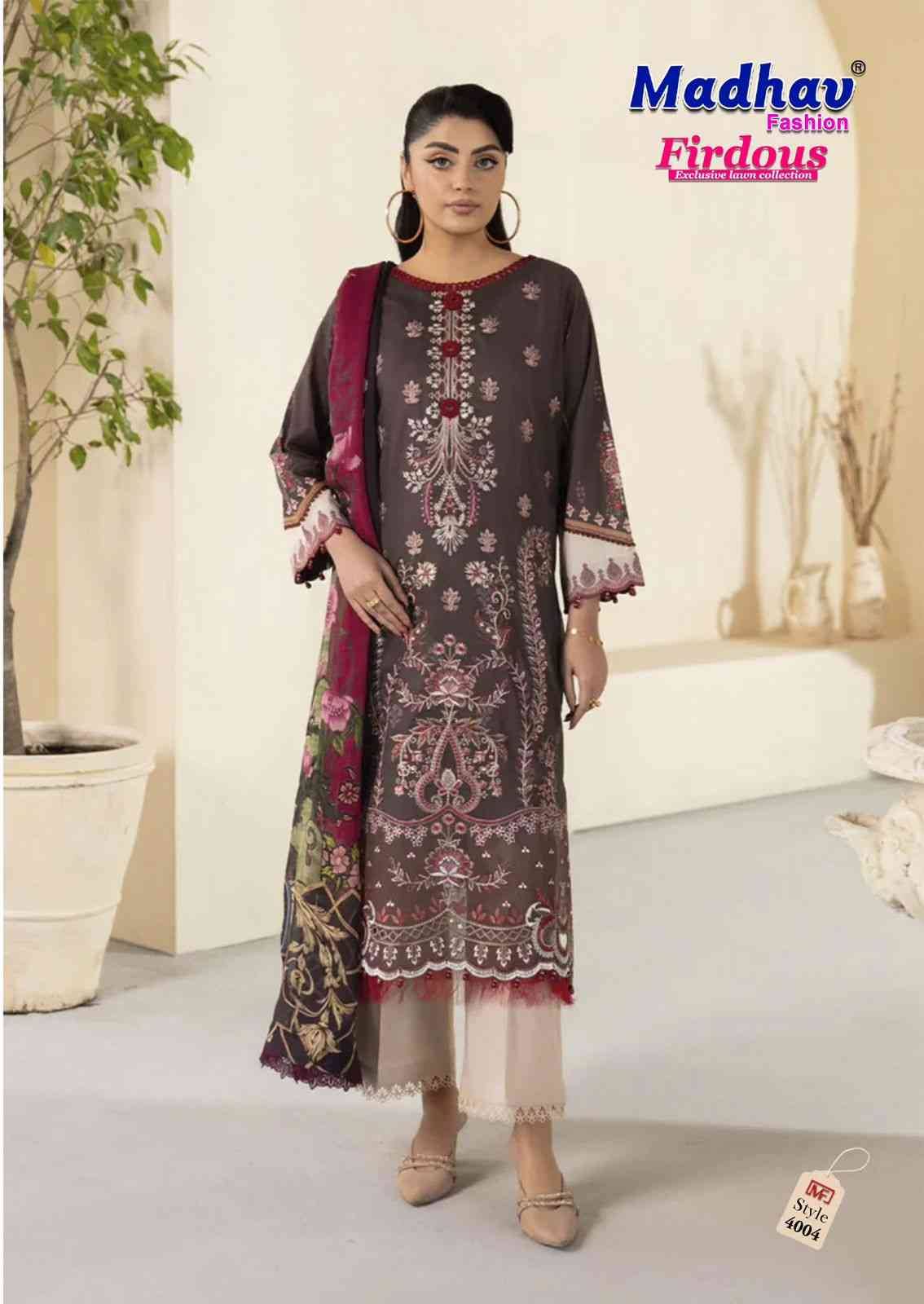 Firdous Vol-4 By Madhav Fashion 4001 To 4006 Series Beautiful Stylish Suits Fancy Colorful Casual Wear & Ethnic Wear & Ready To Wear Pure Lawn Cotton Dresses At Wholesale Price