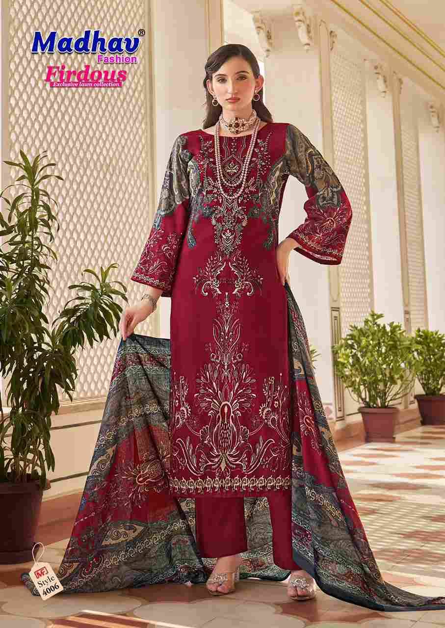 Firdous Vol-4 By Madhav Fashion 4001 To 4006 Series Beautiful Stylish Suits Fancy Colorful Casual Wear & Ethnic Wear & Ready To Wear Pure Lawn Cotton Dresses At Wholesale Price