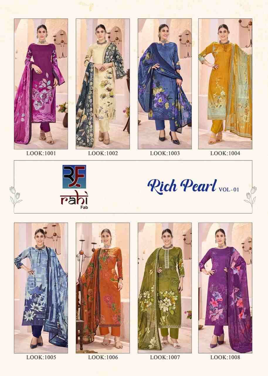 Rich Pearl Vol-1 By Rahi Fab 1001 To 1008 Series Beautiful Pakistani Suits Stylish Fancy Colorful Party Wear & Occasional Wear Pure Jam Satin Dresses At Wholesale Price