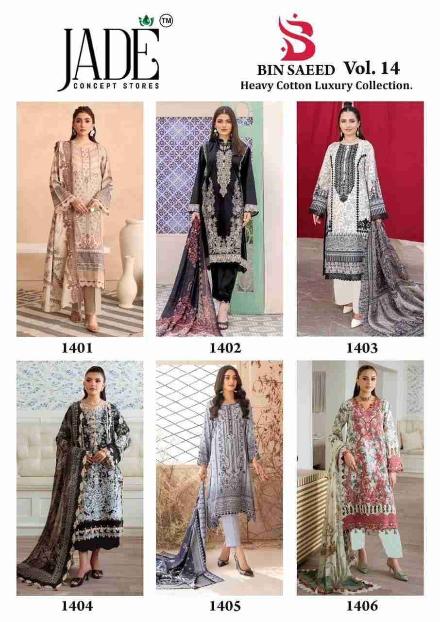Bin Saeed Vol-14 By Jade 1401 To 1406 Series Beautiful Festive Suits Stylish Fancy Colorful Casual Wear & Ethnic Wear Pure Lawn Cotton Print Dresses At Wholesale Price