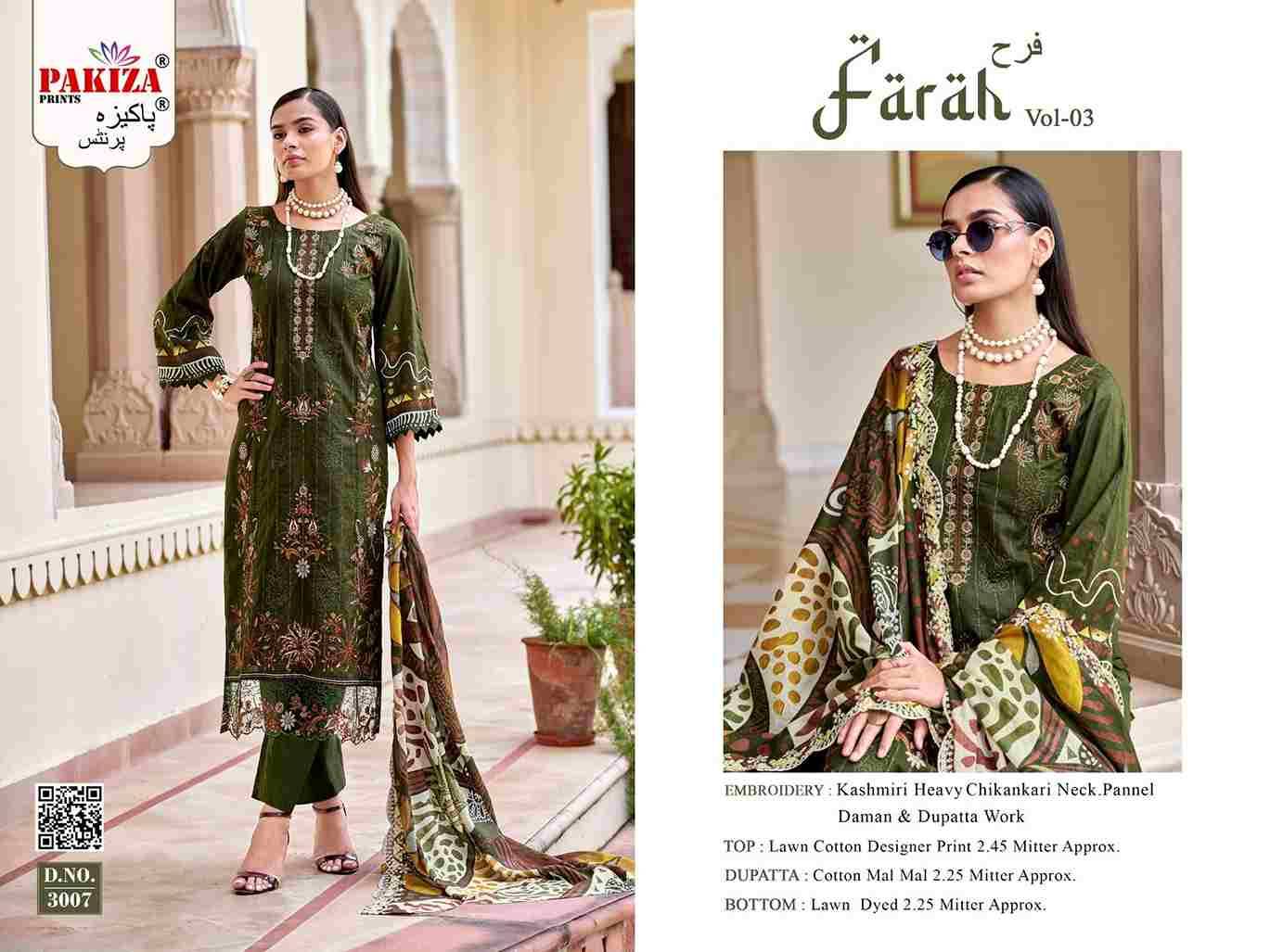 Farah Vol-3 By Pakiza Prints 3001 To 3008 Series Beautiful Festive Suits Stylish Fancy Colorful Party Wear & Occasional Wear Lawn Cotton Dresses At Wholesale Price