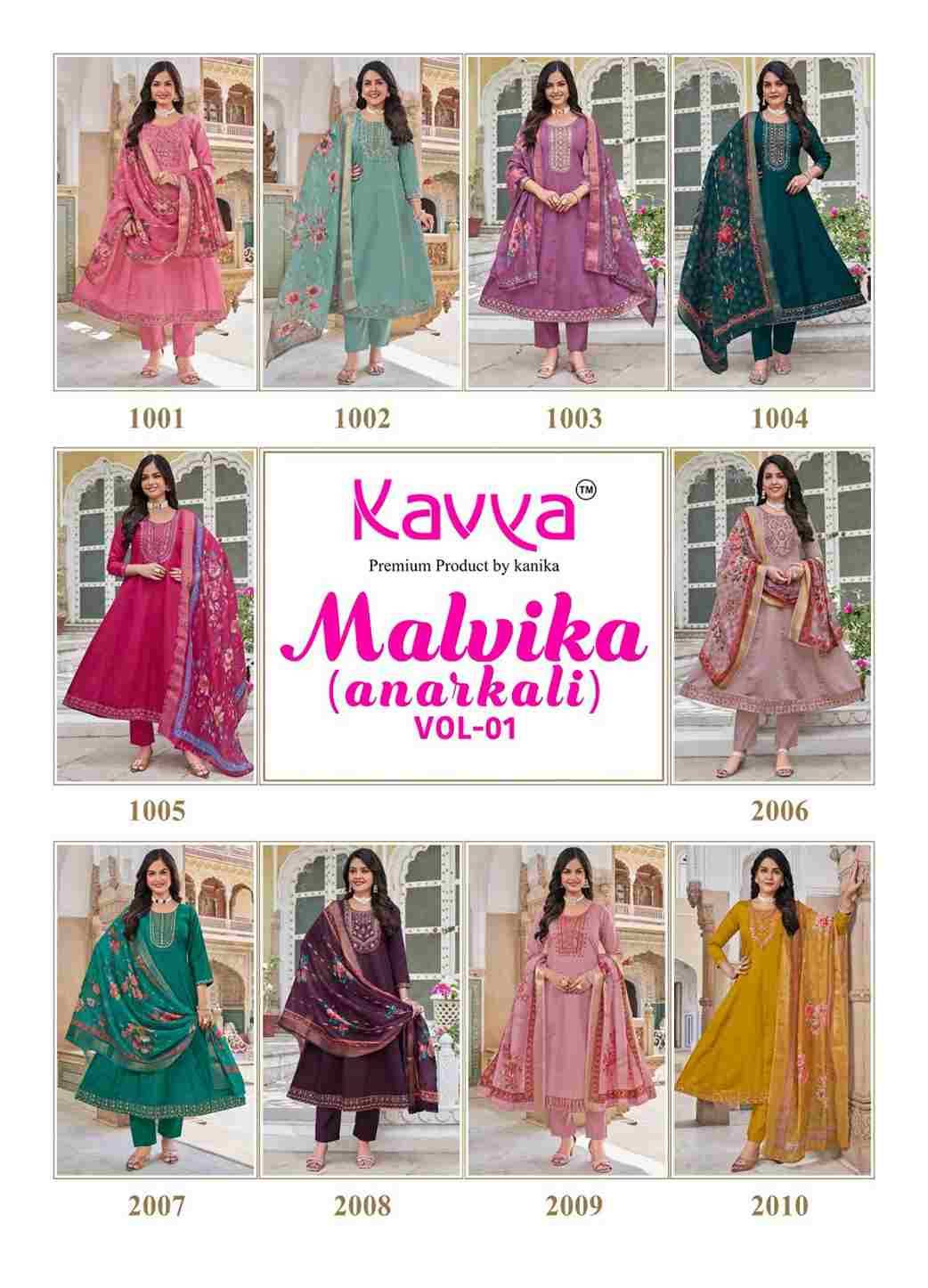 Malvika Vol-1 By Kavya 1001 To 1010 Series Beautiful Stylish Anarkali Suits Fancy Colorful Casual Wear & Ethnic Wear & Ready To Wear Fancy Dresses At Wholesale Price