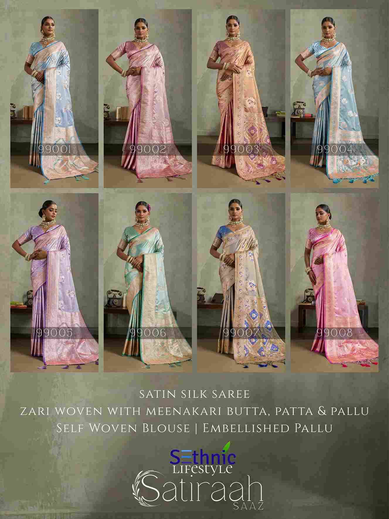 Satiraah By Sethnic 99001 To 99008 Series Indian Traditional Wear Collection Beautiful Stylish Fancy Colorful Party Wear & Occasional Wear Satin Silk Sarees At Wholesale Price
