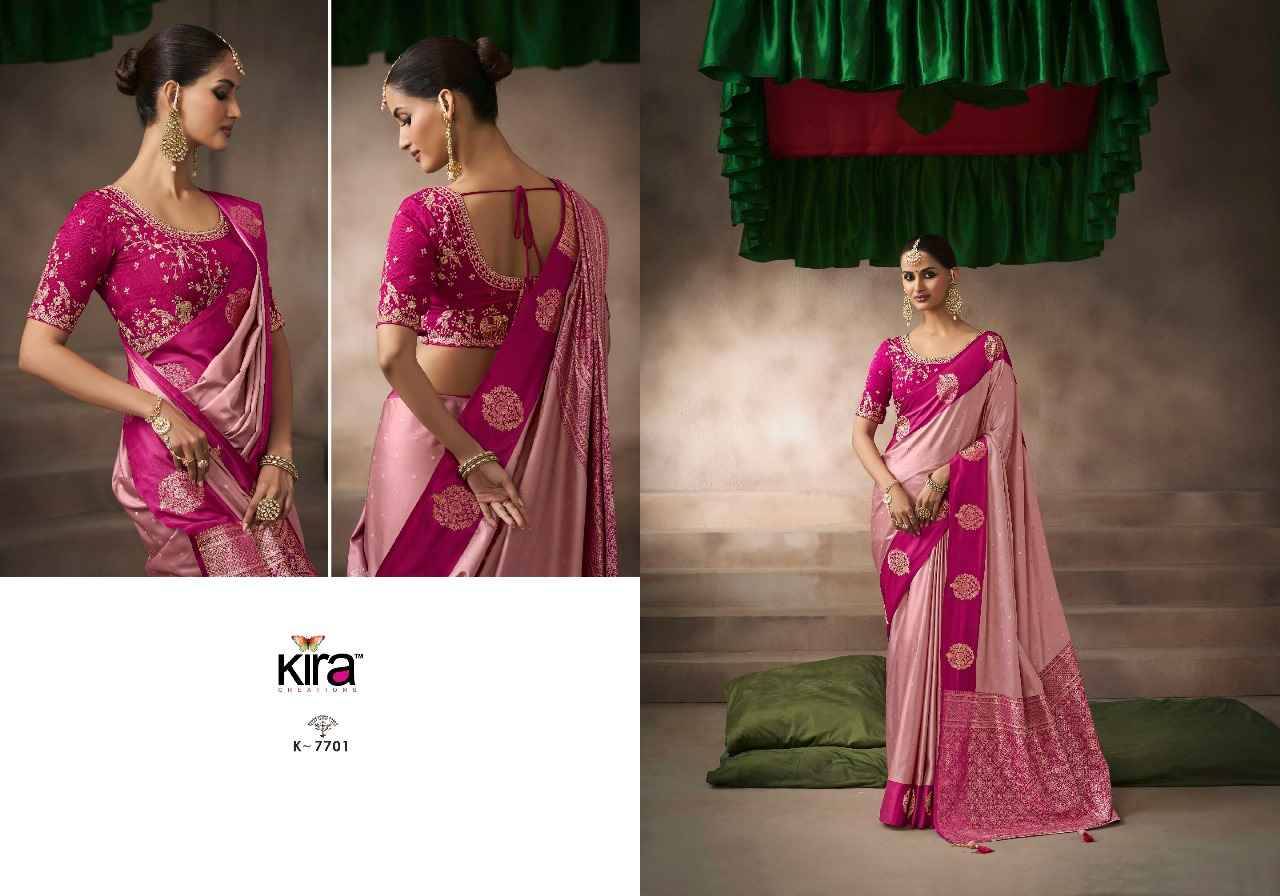 Kalki By Kira 7701 To 7710 Series Indian Traditional Wear Collection Beautiful Stylish Fancy Colorful Party Wear & Occasional Wear Pure Satin Silk Sarees At Wholesale Price