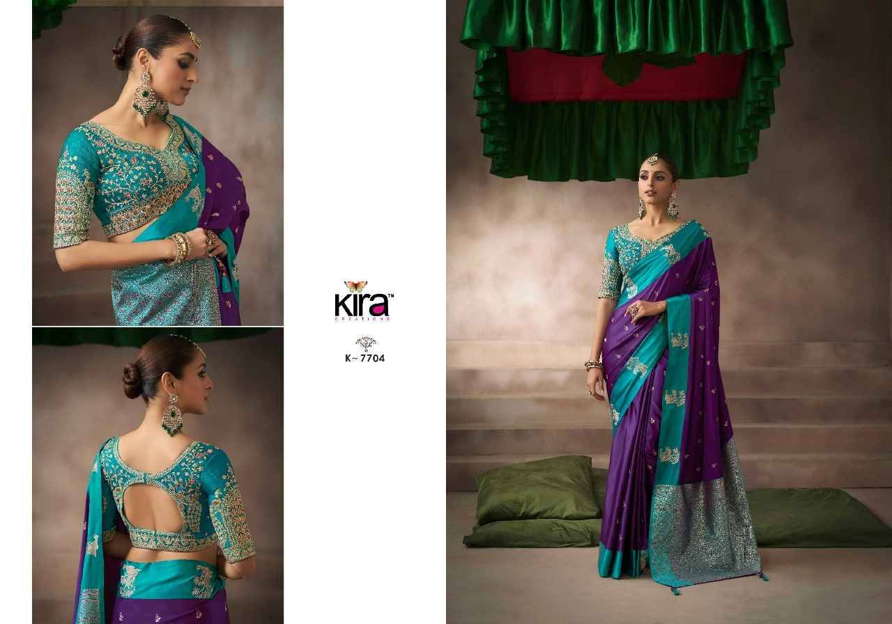 Kalki By Kira 7701 To 7710 Series Indian Traditional Wear Collection Beautiful Stylish Fancy Colorful Party Wear & Occasional Wear Pure Satin Silk Sarees At Wholesale Price
