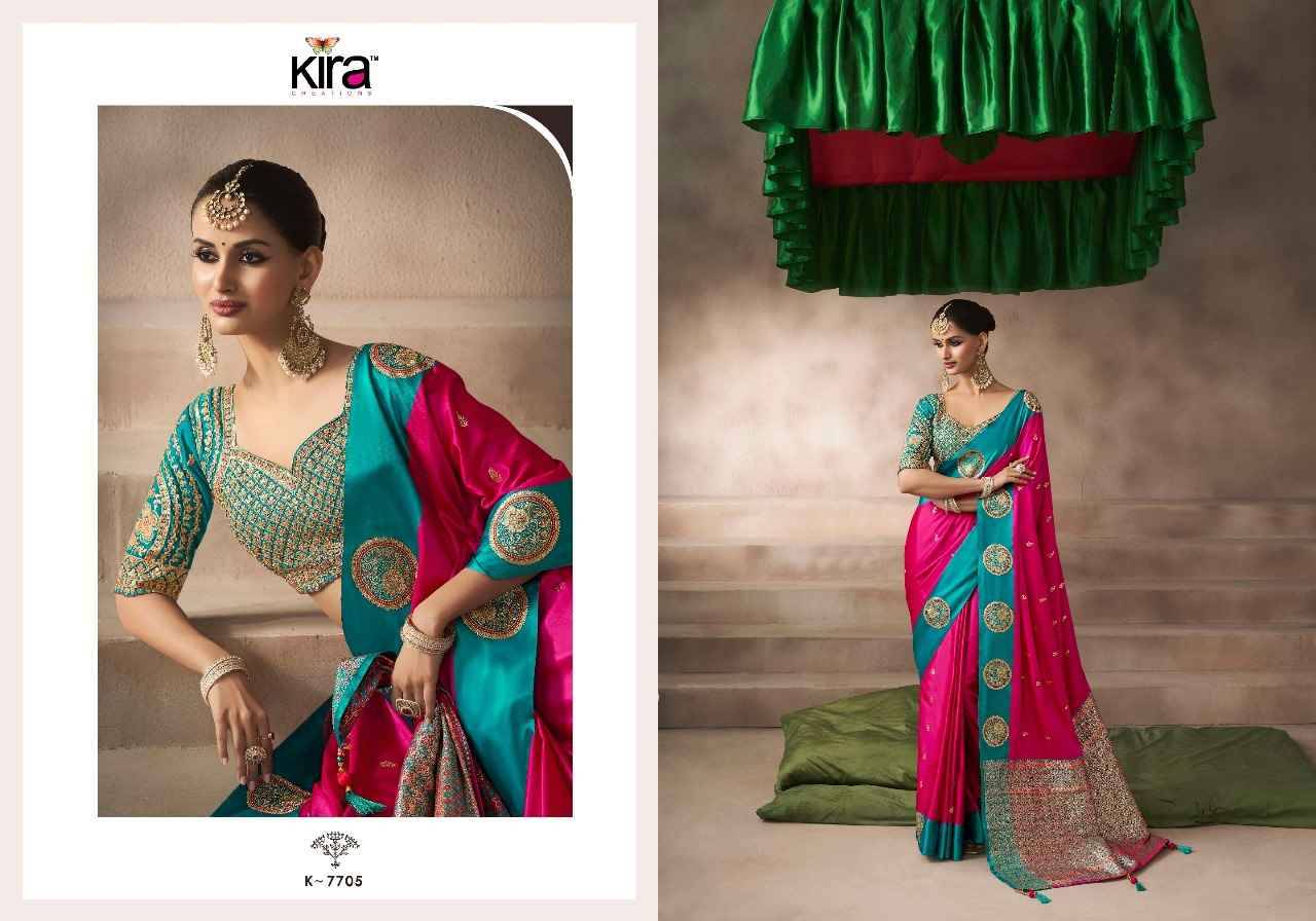 Kalki By Kira 7701 To 7710 Series Indian Traditional Wear Collection Beautiful Stylish Fancy Colorful Party Wear & Occasional Wear Pure Satin Silk Sarees At Wholesale Price