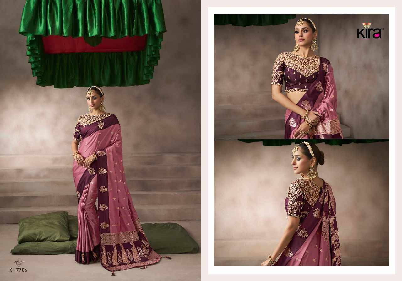 Kalki By Kira 7701 To 7710 Series Indian Traditional Wear Collection Beautiful Stylish Fancy Colorful Party Wear & Occasional Wear Pure Satin Silk Sarees At Wholesale Price