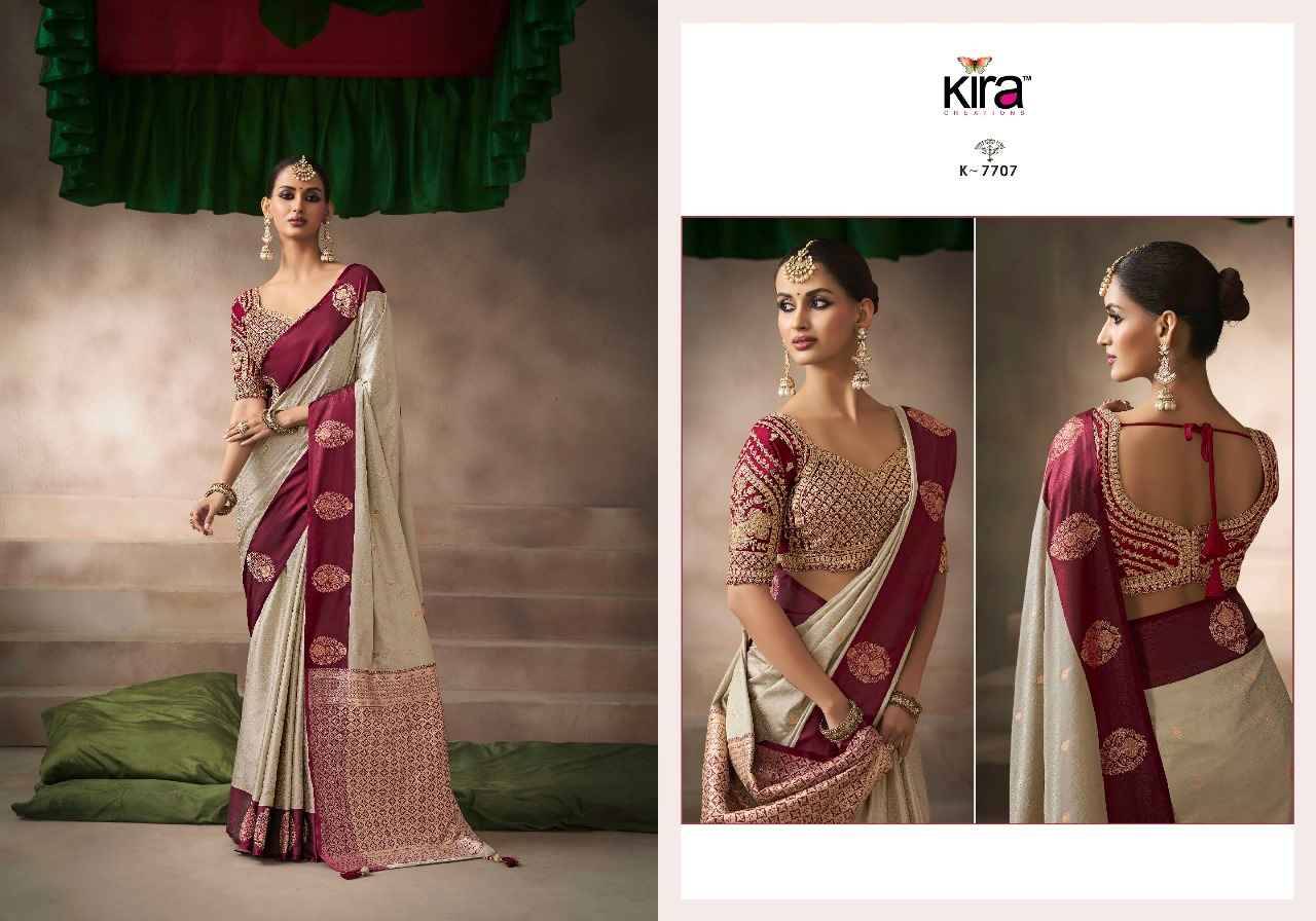 Kalki By Kira 7701 To 7710 Series Indian Traditional Wear Collection Beautiful Stylish Fancy Colorful Party Wear & Occasional Wear Pure Satin Silk Sarees At Wholesale Price