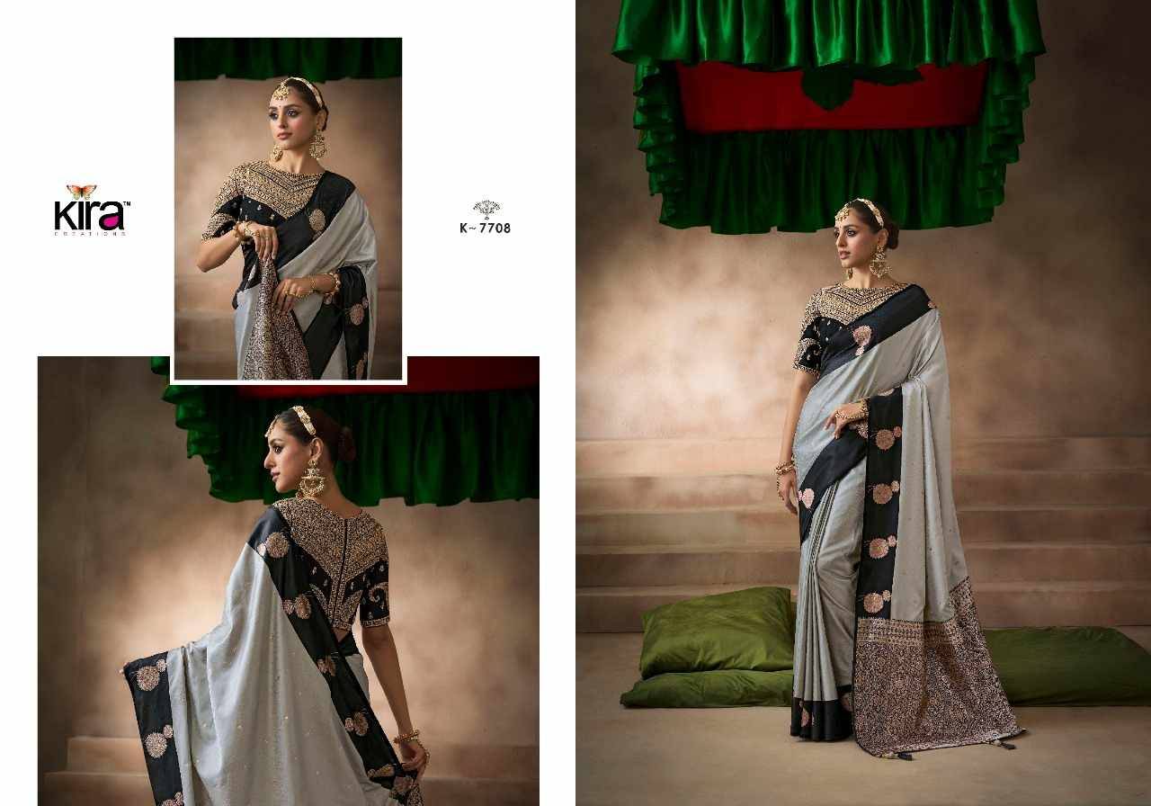 Kalki By Kira 7701 To 7710 Series Indian Traditional Wear Collection Beautiful Stylish Fancy Colorful Party Wear & Occasional Wear Pure Satin Silk Sarees At Wholesale Price