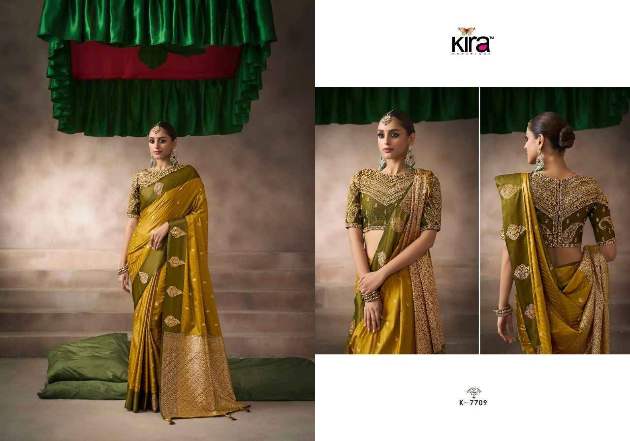 Kalki By Kira 7701 To 7710 Series Indian Traditional Wear Collection Beautiful Stylish Fancy Colorful Party Wear & Occasional Wear Pure Satin Silk Sarees At Wholesale Price
