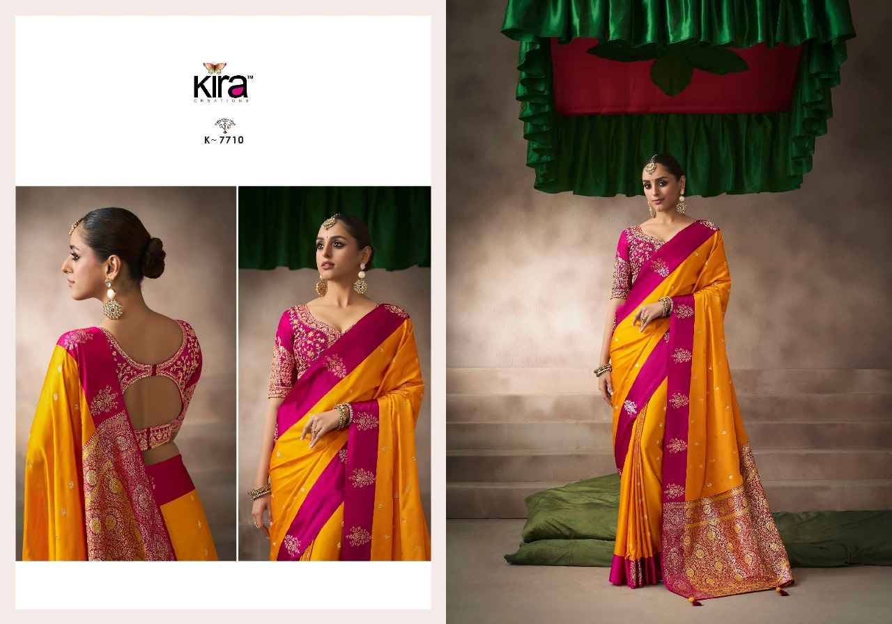 Kalki By Kira 7701 To 7710 Series Indian Traditional Wear Collection Beautiful Stylish Fancy Colorful Party Wear & Occasional Wear Pure Satin Silk Sarees At Wholesale Price