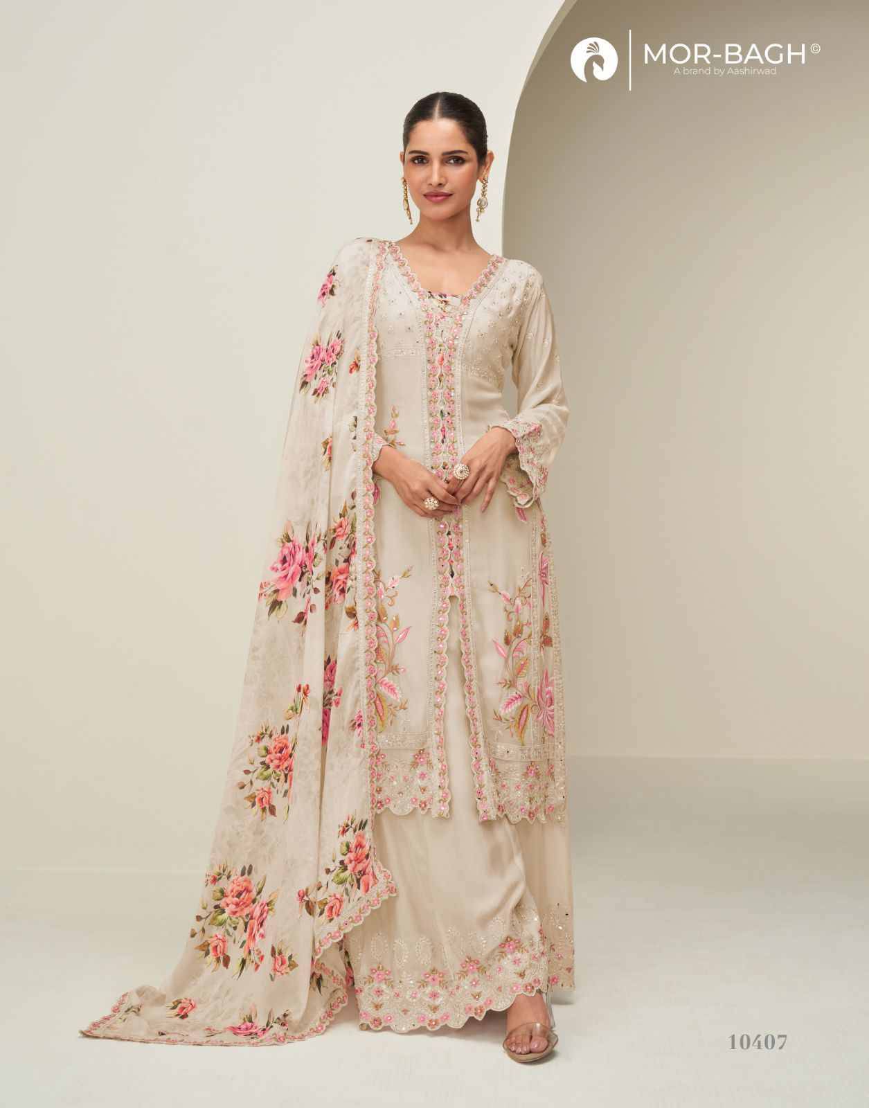 Hidaya By Mor-Bagh 10407 To 10410 Series Beautiful Stylish Sharara Suits Fancy Colorful Casual Wear & Ethnic Wear & Ready To Wear Premium Chinnon Silk Dresses At Wholesale Price