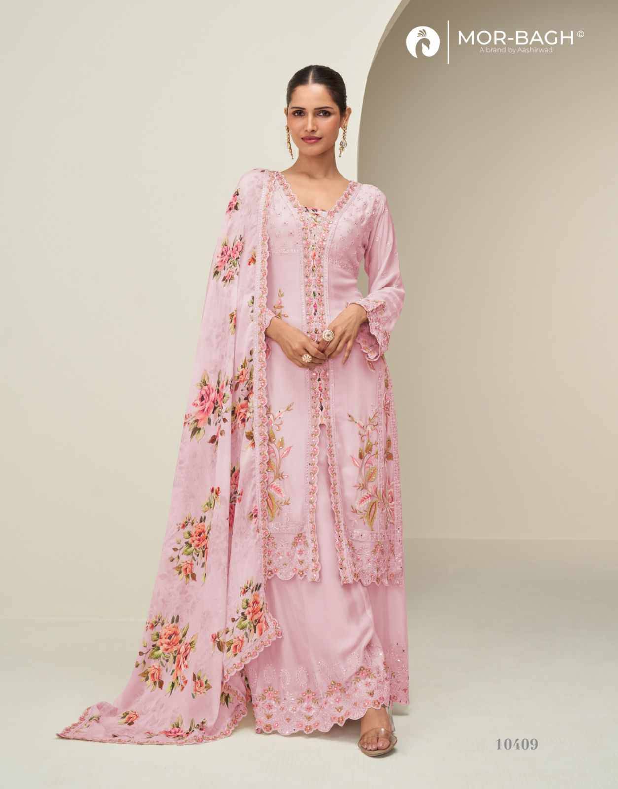 Hidaya By Mor-Bagh 10407 To 10410 Series Beautiful Stylish Sharara Suits Fancy Colorful Casual Wear & Ethnic Wear & Ready To Wear Premium Chinnon Silk Dresses At Wholesale Price