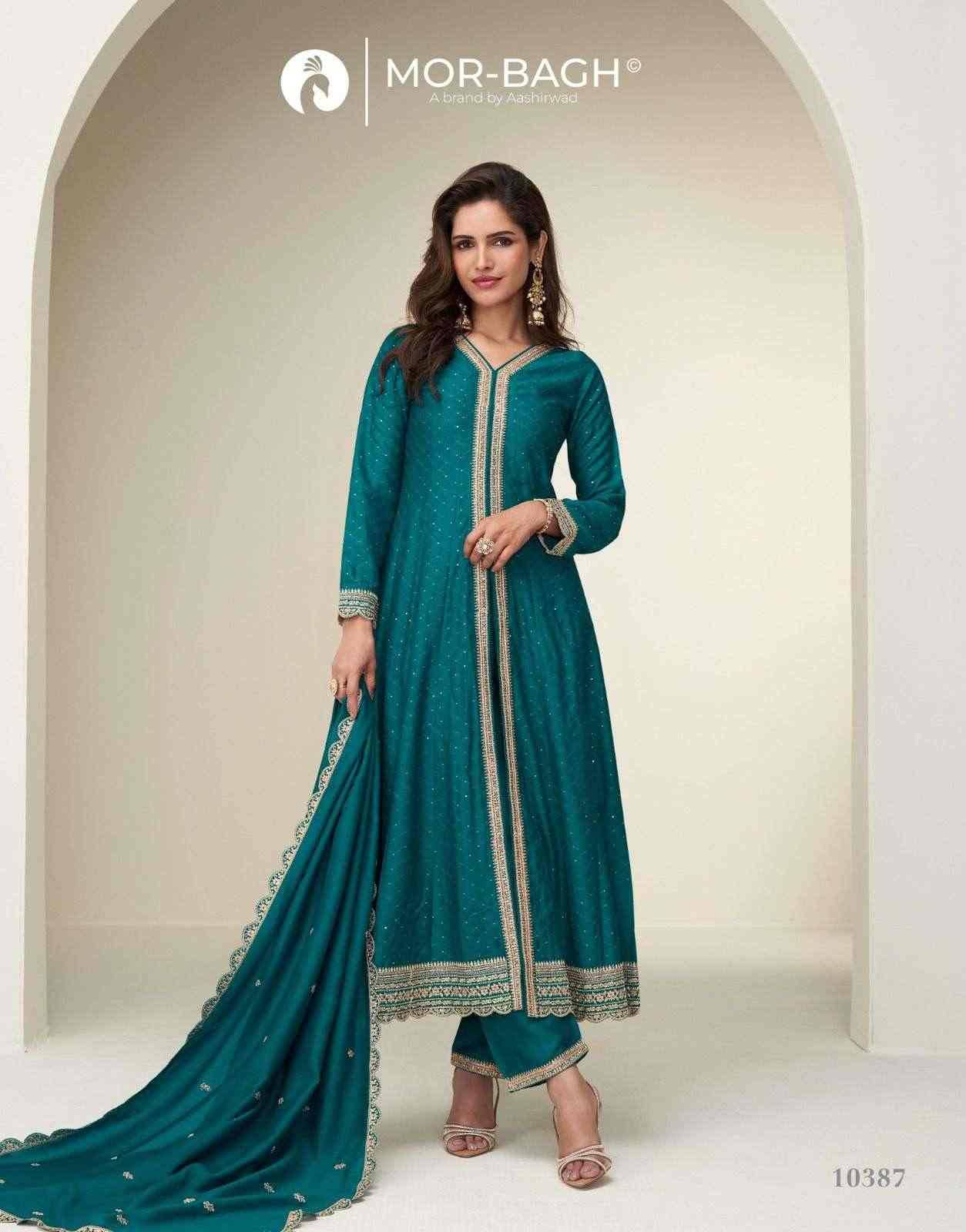 Charvi By Mor-Bagh 10387 To 10391 Series Beautiful Stylish Festive Suits Fancy Colorful Casual Wear & Ethnic Wear & Ready To Wear Premium Chinnon Silk Dresses At Wholesale Price