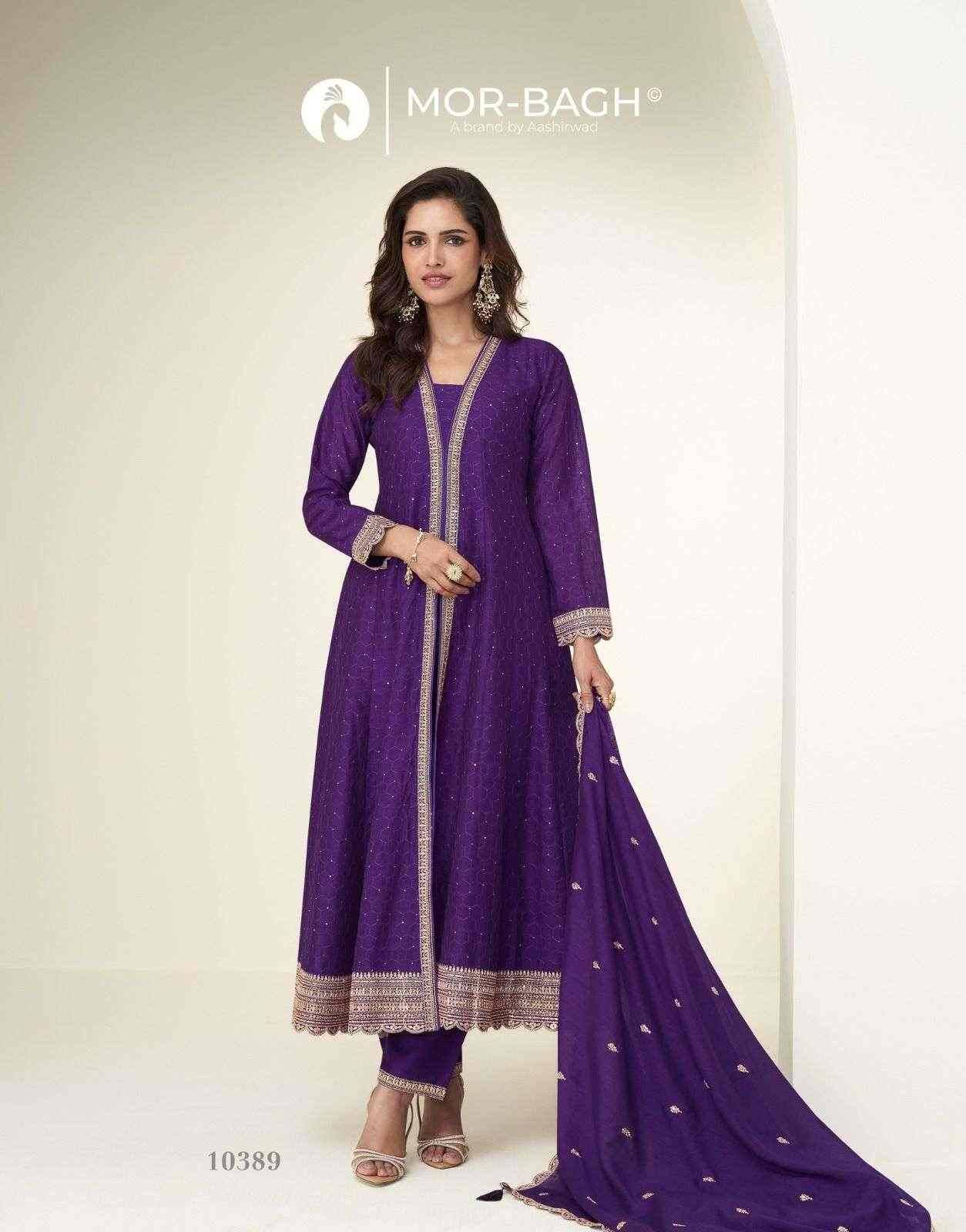 Charvi By Mor-Bagh 10387 To 10391 Series Beautiful Stylish Festive Suits Fancy Colorful Casual Wear & Ethnic Wear & Ready To Wear Premium Chinnon Silk Dresses At Wholesale Price