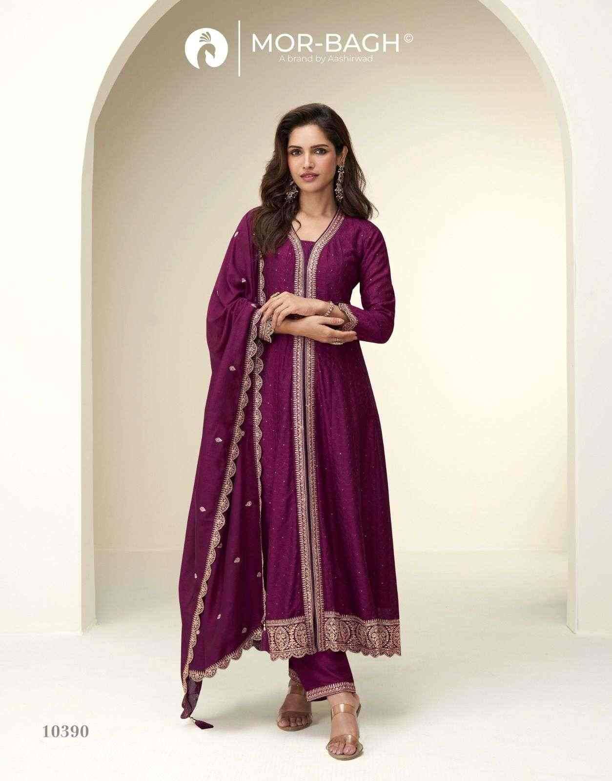 Charvi By Mor-Bagh 10387 To 10391 Series Beautiful Stylish Festive Suits Fancy Colorful Casual Wear & Ethnic Wear & Ready To Wear Premium Chinnon Silk Dresses At Wholesale Price