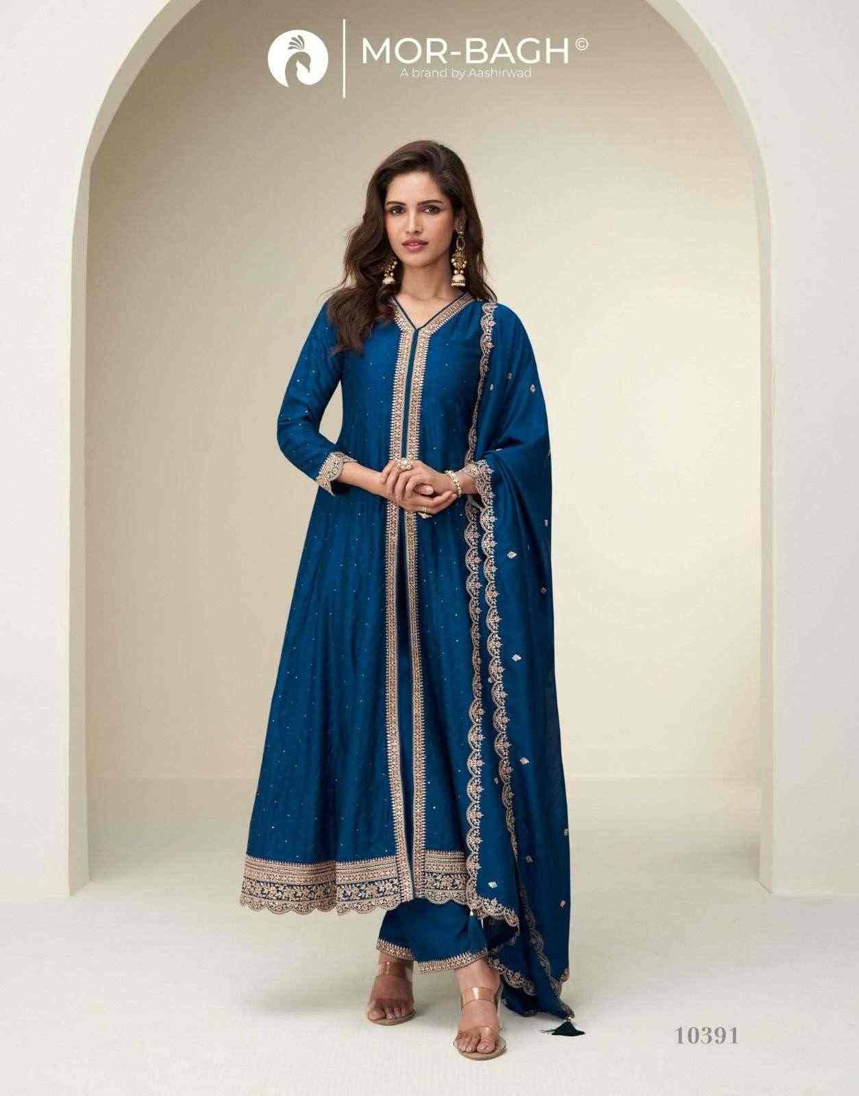 Charvi By Mor-Bagh 10387 To 10391 Series Beautiful Stylish Festive Suits Fancy Colorful Casual Wear & Ethnic Wear & Ready To Wear Premium Chinnon Silk Dresses At Wholesale Price