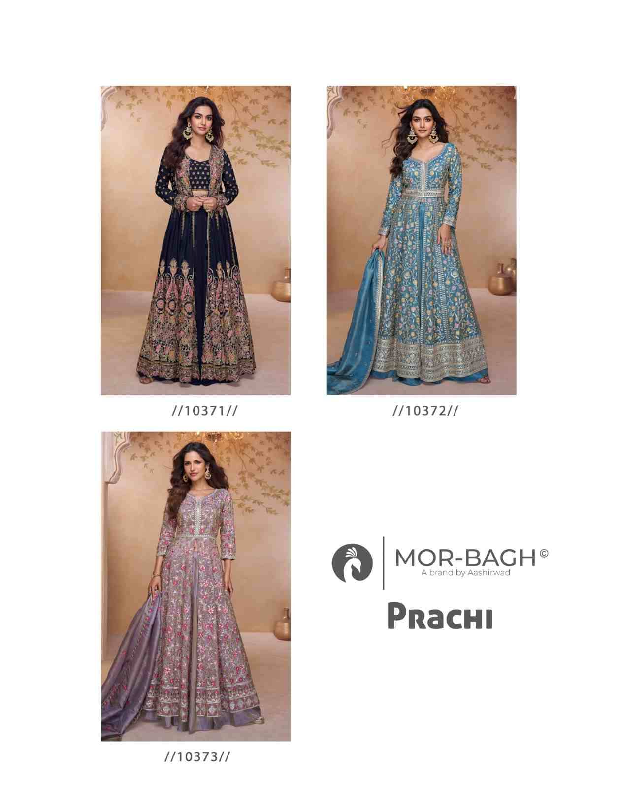 Prachi By Mor-Bagh 10371 To 10373 Series Designer Anarkali Suits Beautiful Fancy Colorful Stylish Party Wear & Occasional Wear Premium Georgette/Silk Dresses At Wholesale Price