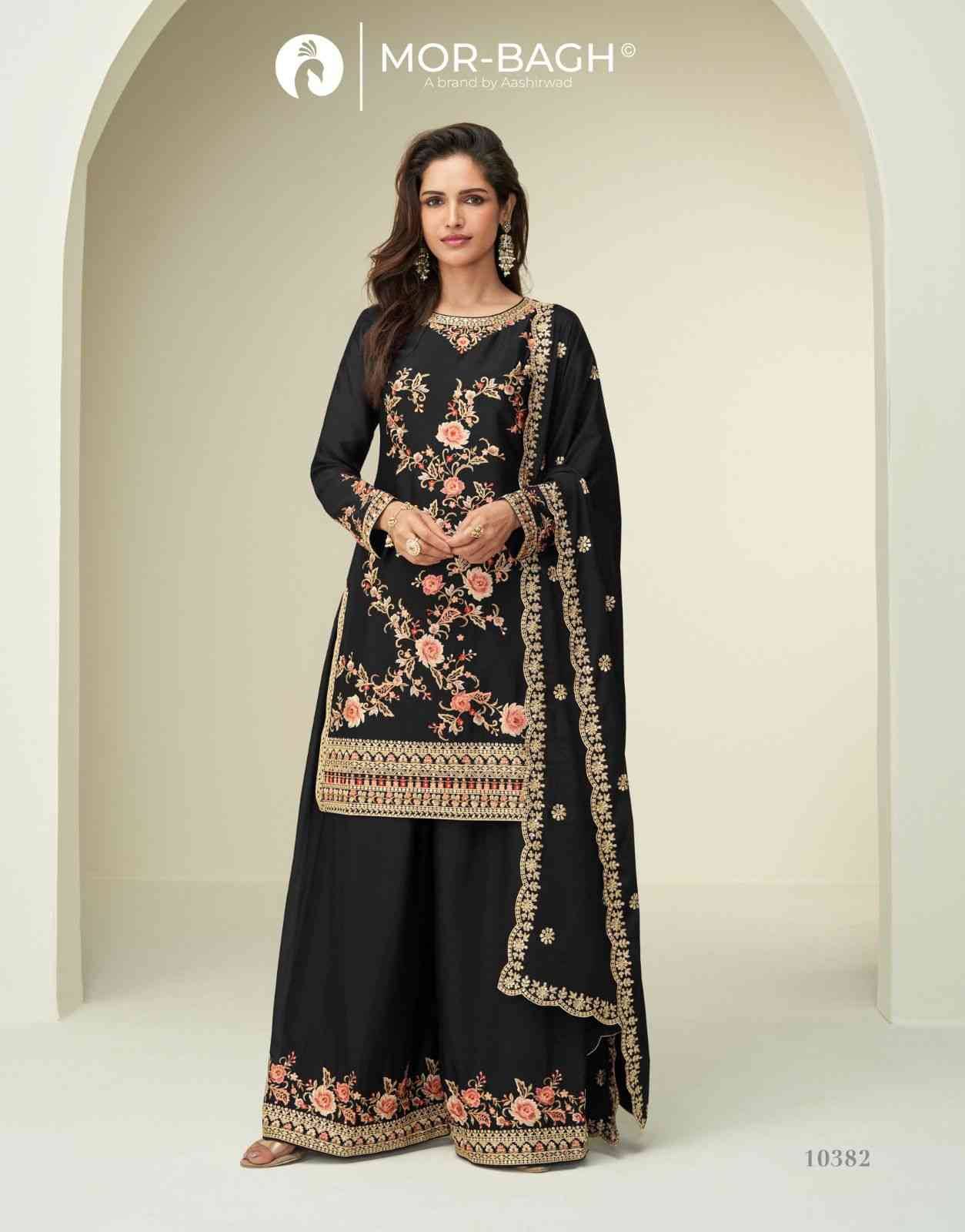 Gauri By Mor-Bagh 10380 To 10383 Series Beautiful Sharara Suits Colorful Stylish Fancy Casual Wear & Ethnic Wear Chinnon Silk Dresses At Wholesale Price