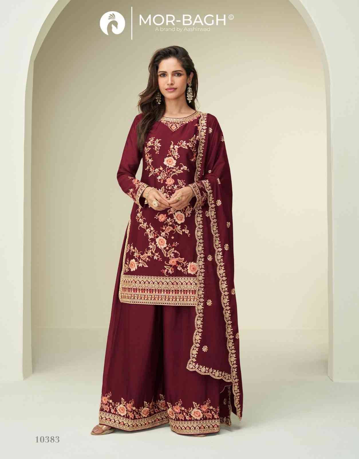 Gauri By Mor-Bagh 10380 To 10383 Series Beautiful Sharara Suits Colorful Stylish Fancy Casual Wear & Ethnic Wear Chinnon Silk Dresses At Wholesale Price