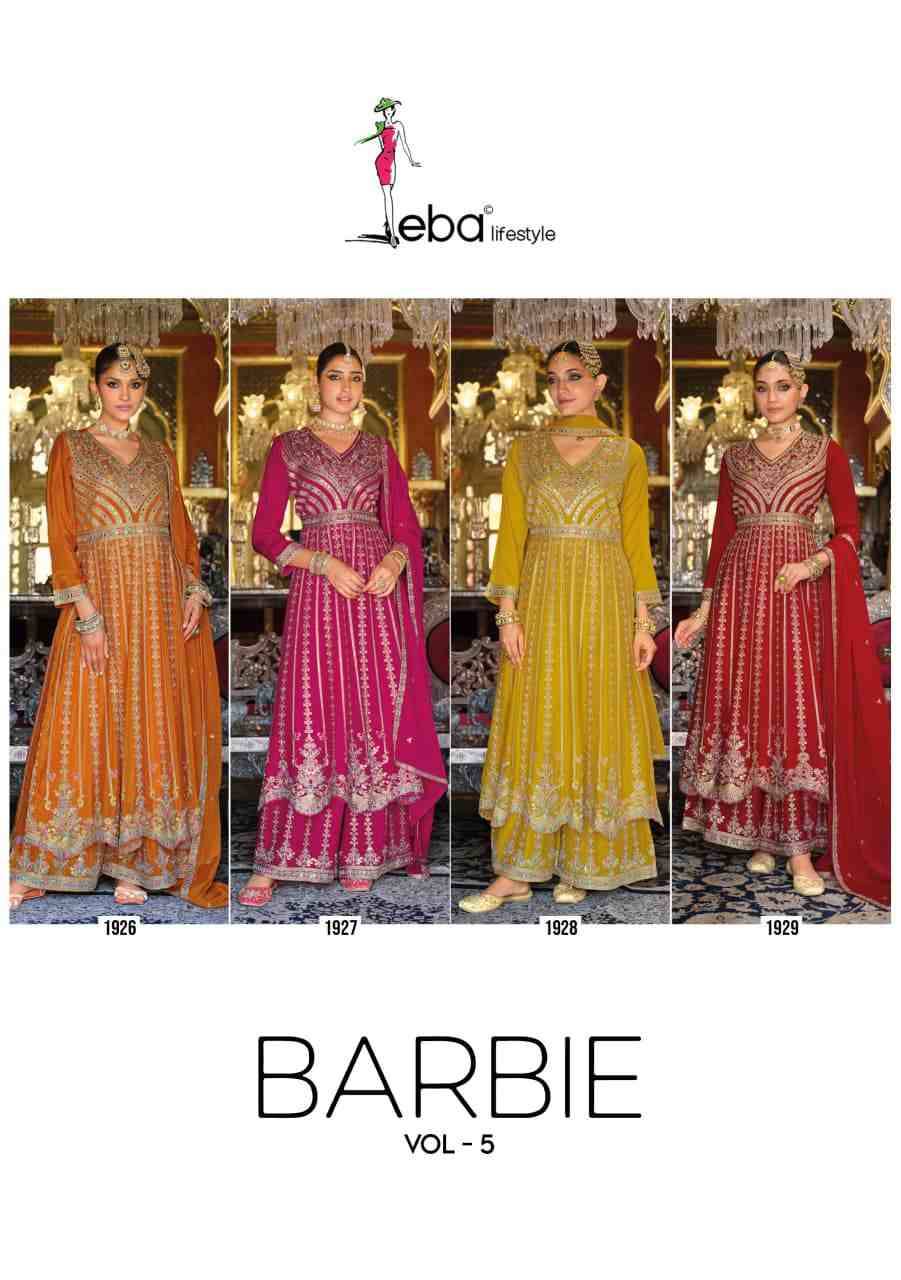 Barbie Vol-5 By Eba Lifestyle 1926 To 1929 Series Beautiful Sharara Suits Colorful Stylish Fancy Casual Wear & Ethnic Wear Chinnon Dresses At Wholesale Price
