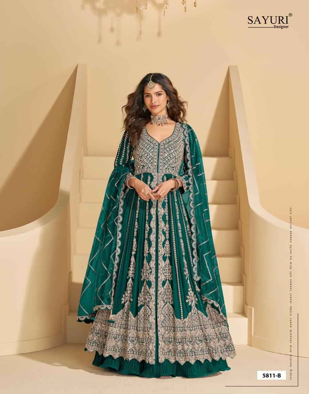 Mirza By Sayuri 5811-A To 5811-E Series Designer Festive Suits Beautiful Fancy Stylish Colorful Party Wear & Occasional Wear Chinnon Silk Embroidered Dresses At Wholesale Price