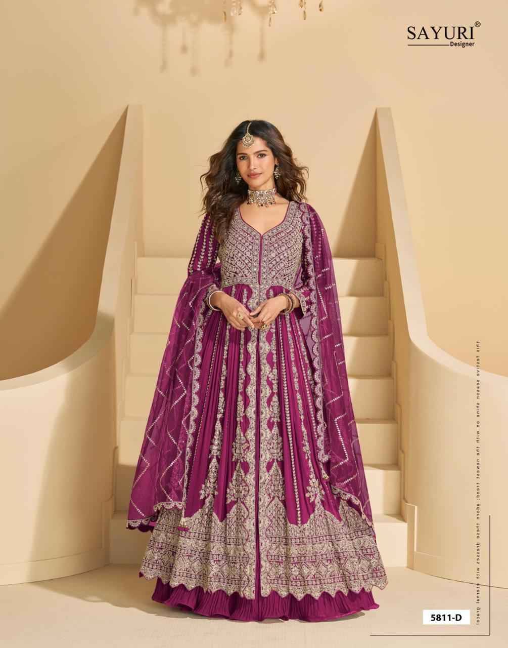 Mirza By Sayuri 5811-A To 5811-E Series Designer Festive Suits Beautiful Fancy Stylish Colorful Party Wear & Occasional Wear Chinnon Silk Embroidered Dresses At Wholesale Price