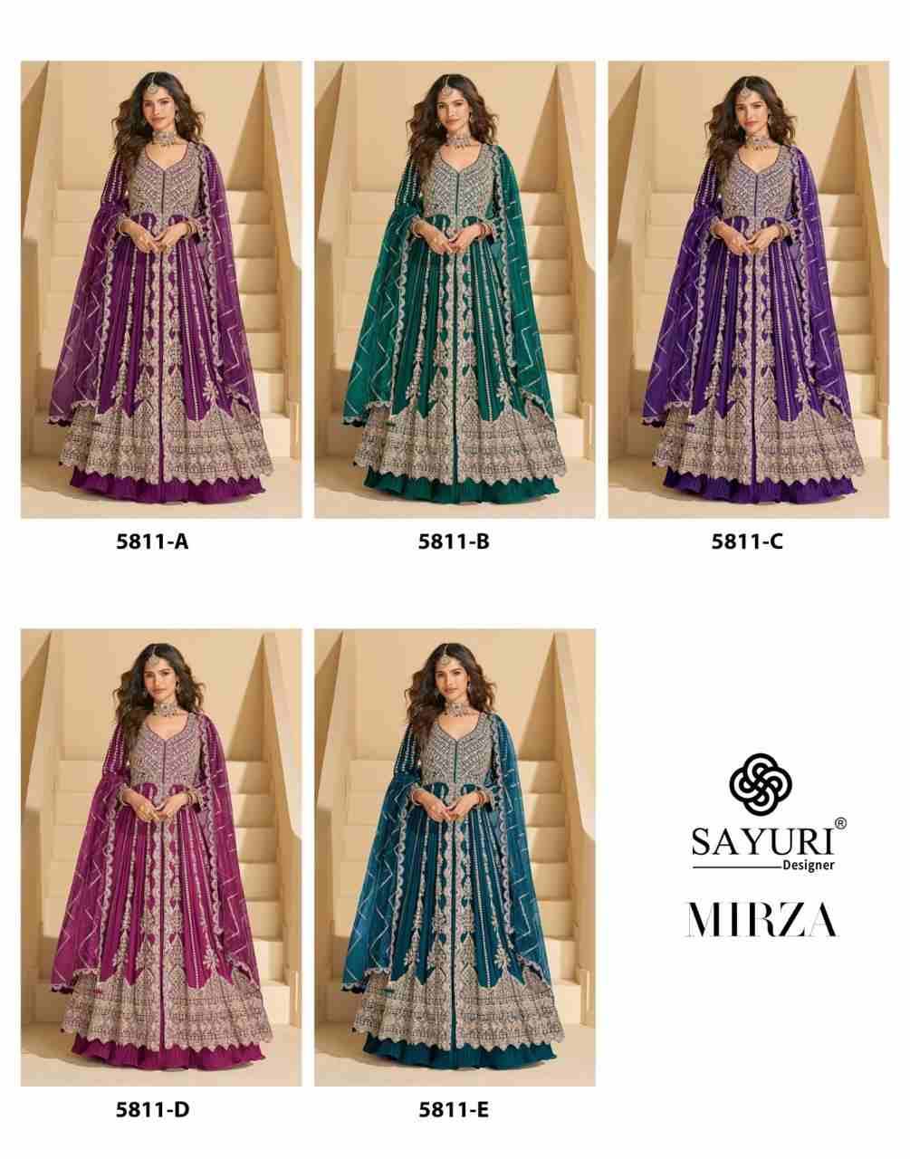 Mirza By Sayuri 5811-A To 5811-E Series Designer Festive Suits Beautiful Fancy Stylish Colorful Party Wear & Occasional Wear Chinnon Silk Embroidered Dresses At Wholesale Price