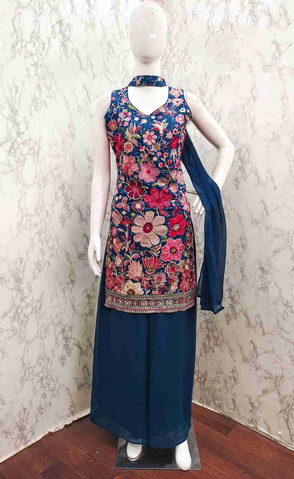 Thread Thrill 007 By Thread Thrill 007-A To 007-D Series Beautiful Sharara Suits Colorful Stylish Fancy Casual Wear & Ethnic Wear Heavy Georgette Embroidered Dresses At Wholesale Price